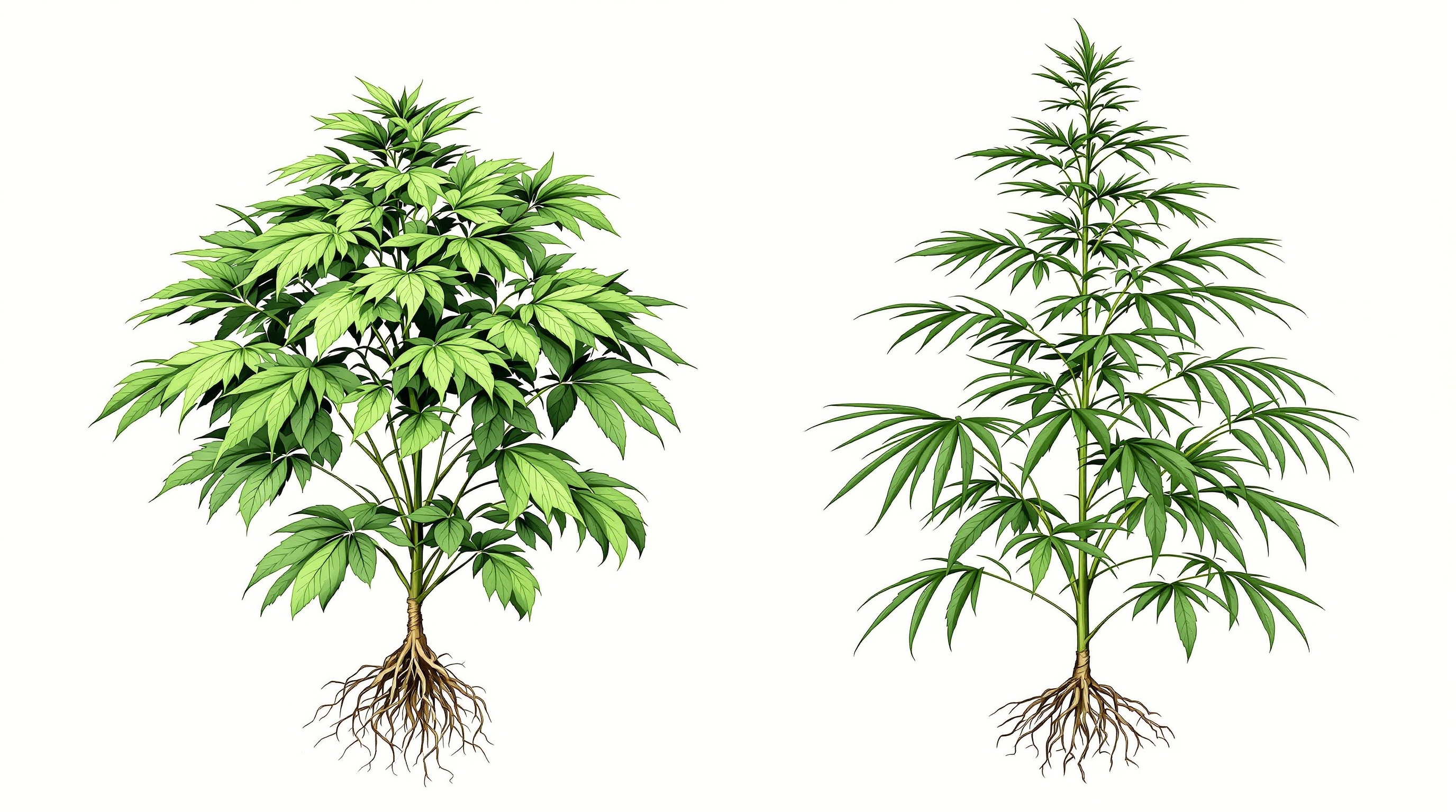 Comparatif visuel plantes Indica vs Sativa - Chanvre détente