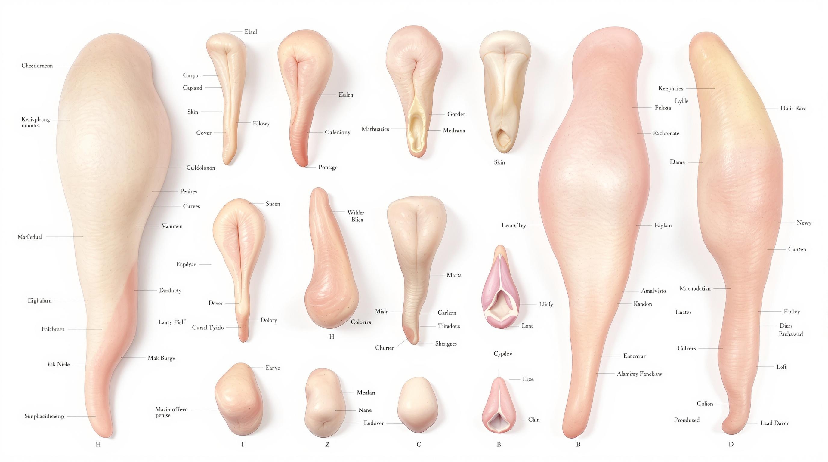 Illustration comparative montrant la diversité anatomique du pénis humain
