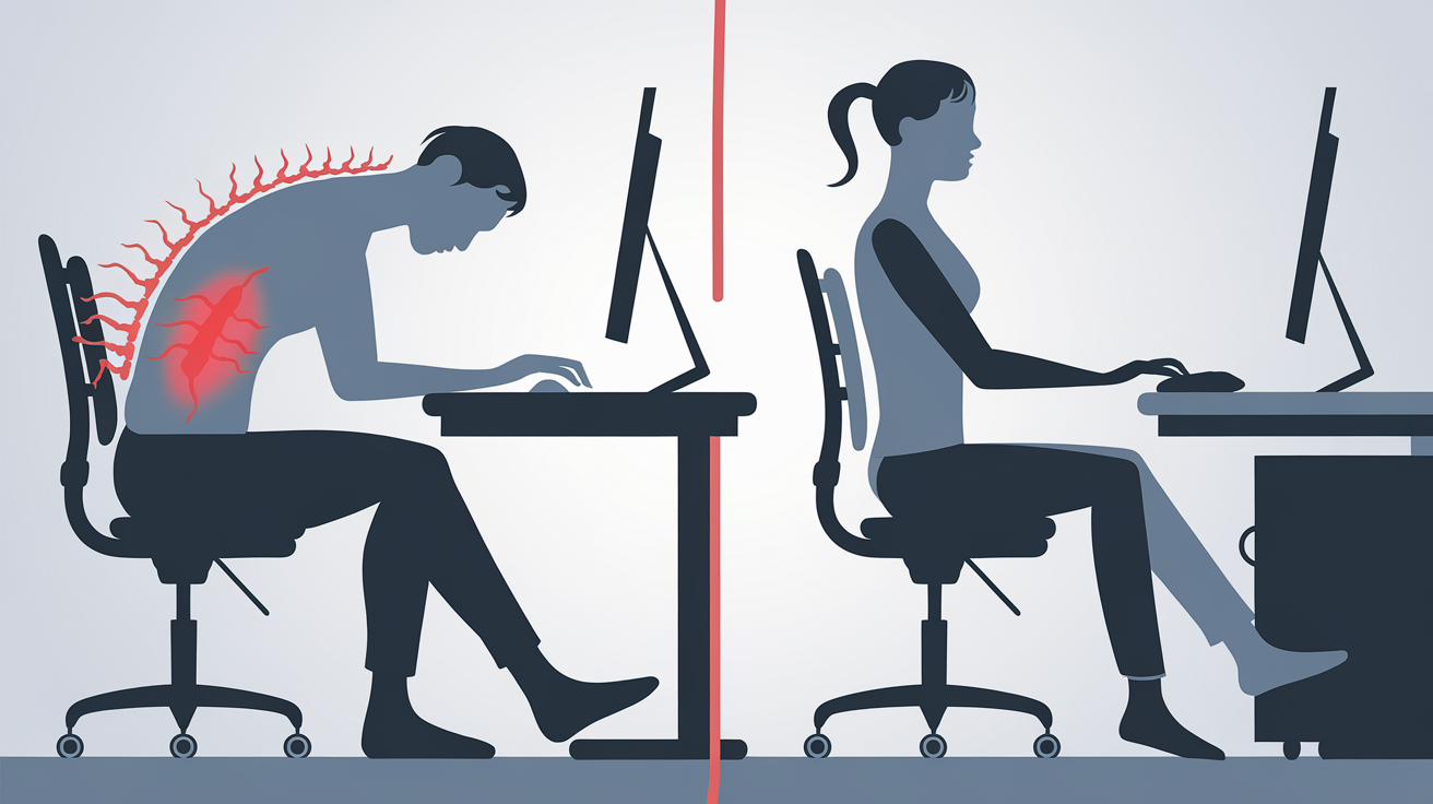 Comparatif posture bonne vs mauvaise au bureau