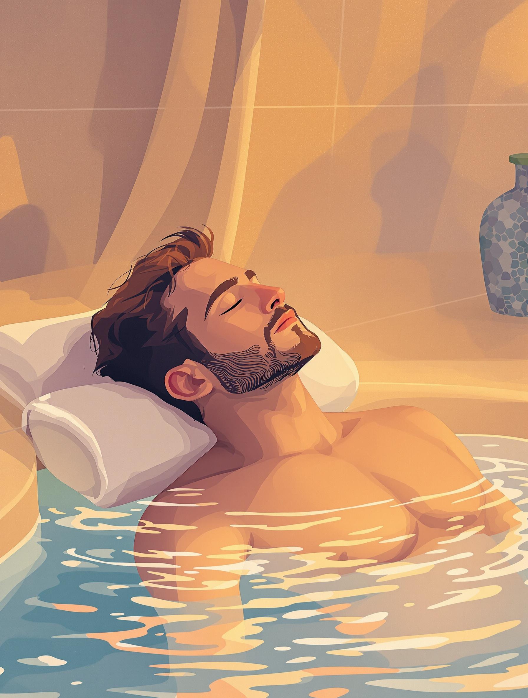 Illustration d’un massage prostatique et d’une balnéothérapie pour hommes