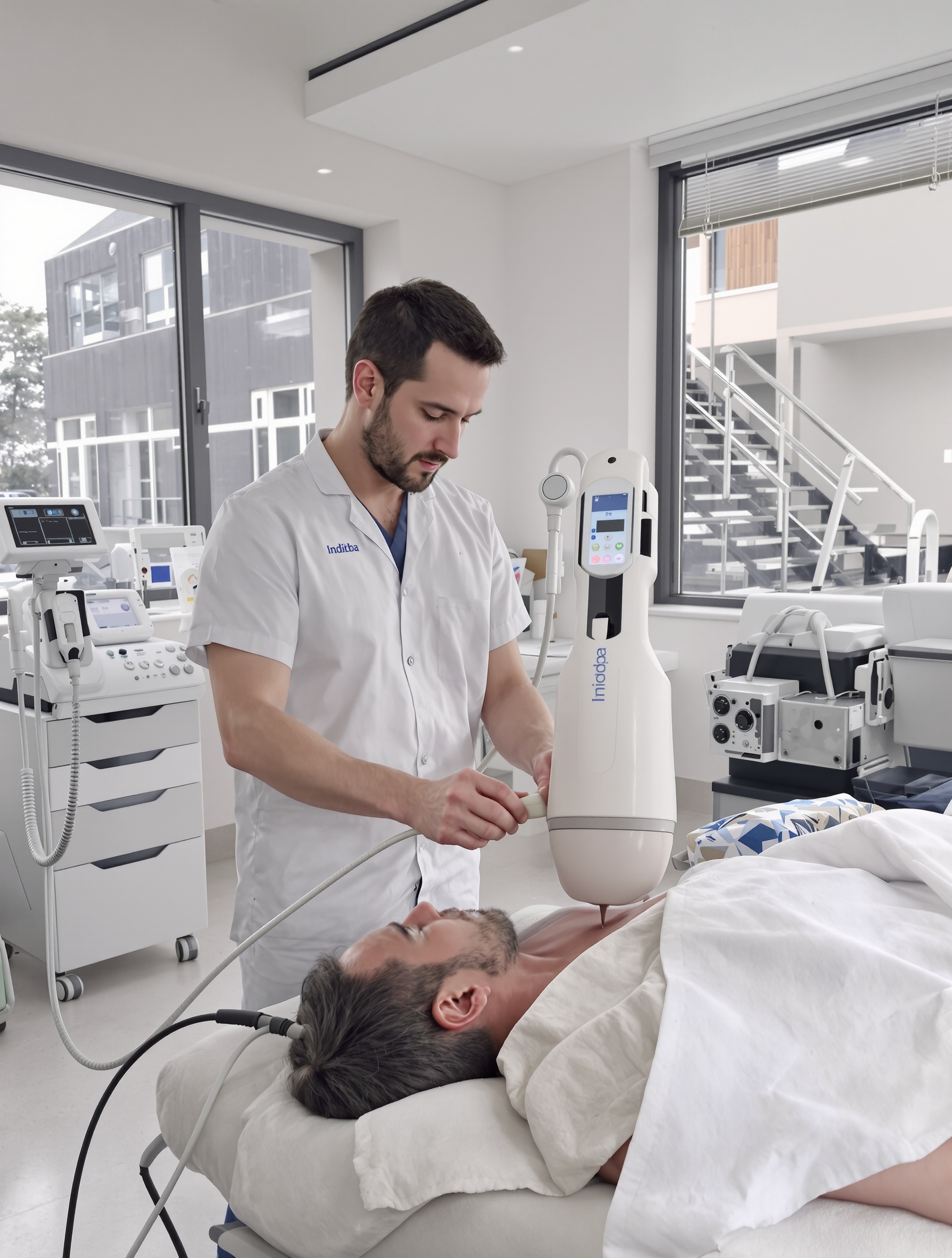 Séance professionnelle d'Indiba dans un cabinet lumineux