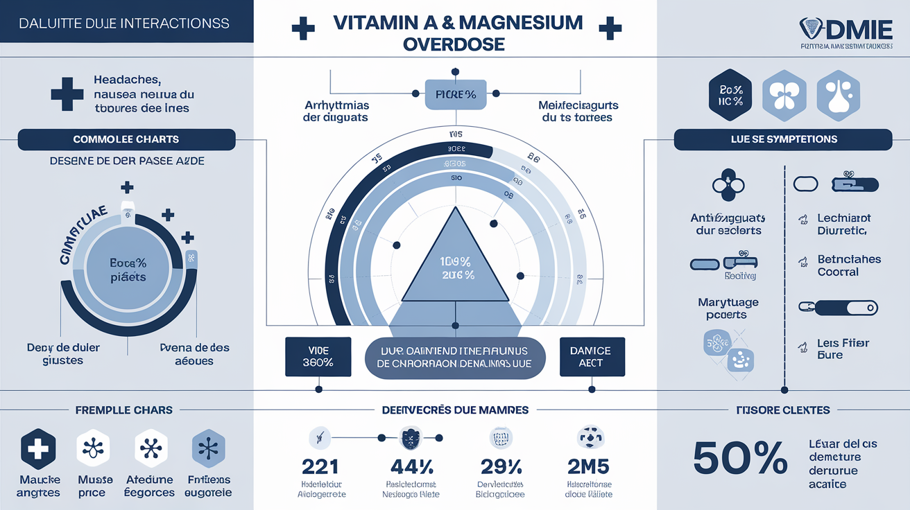 Infographie sur les surdoses de vitamine A, magnésium et leurs interactions avec les médicaments