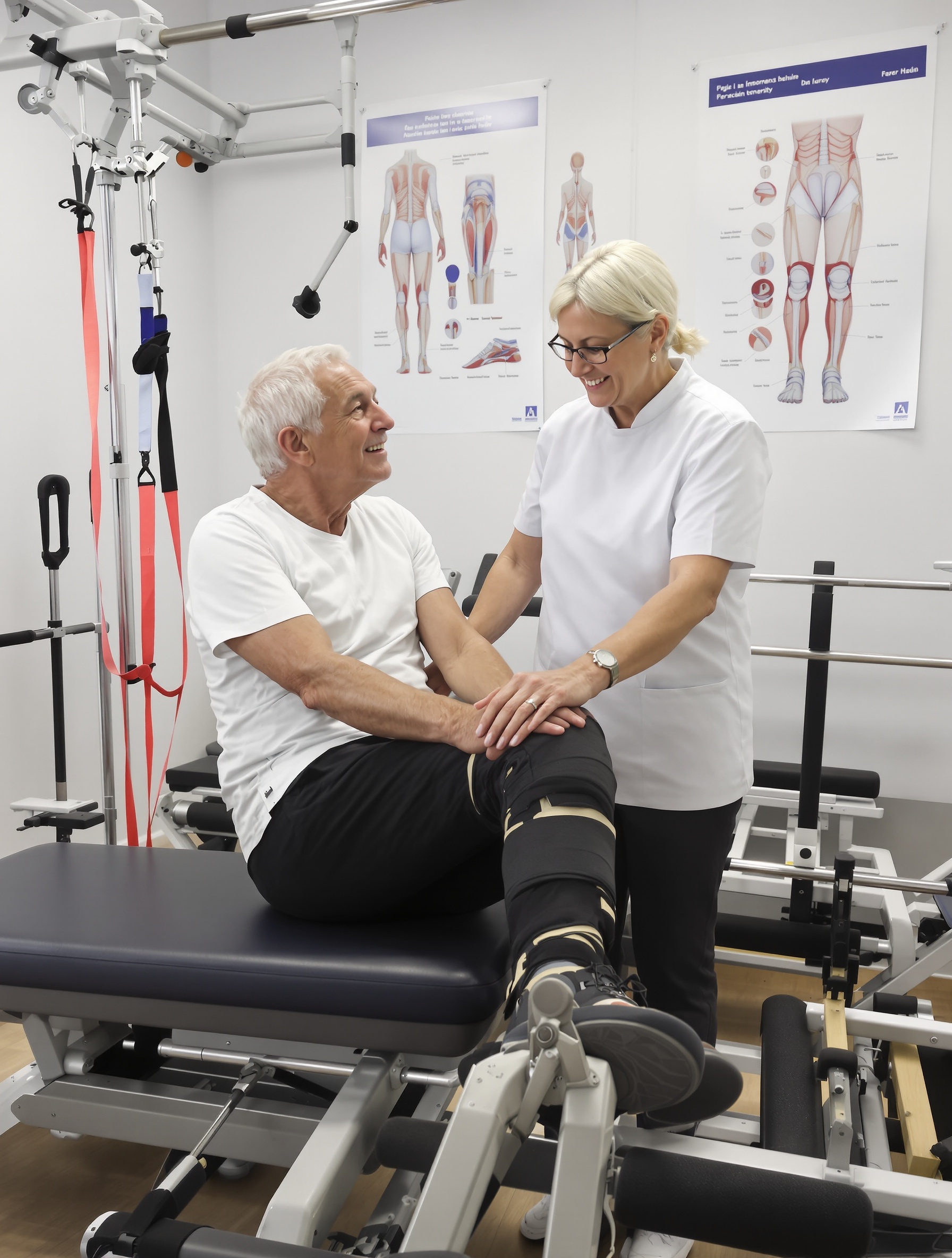 kinésithérapie après prothèse de genou, patient accompagné