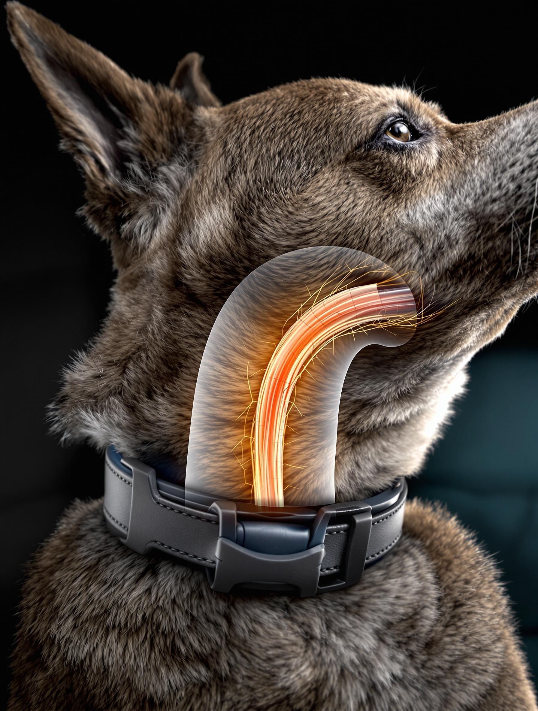 Illustration vétérinaire montrant une trachée comprimée par un collier lors d'une traction soudaine.