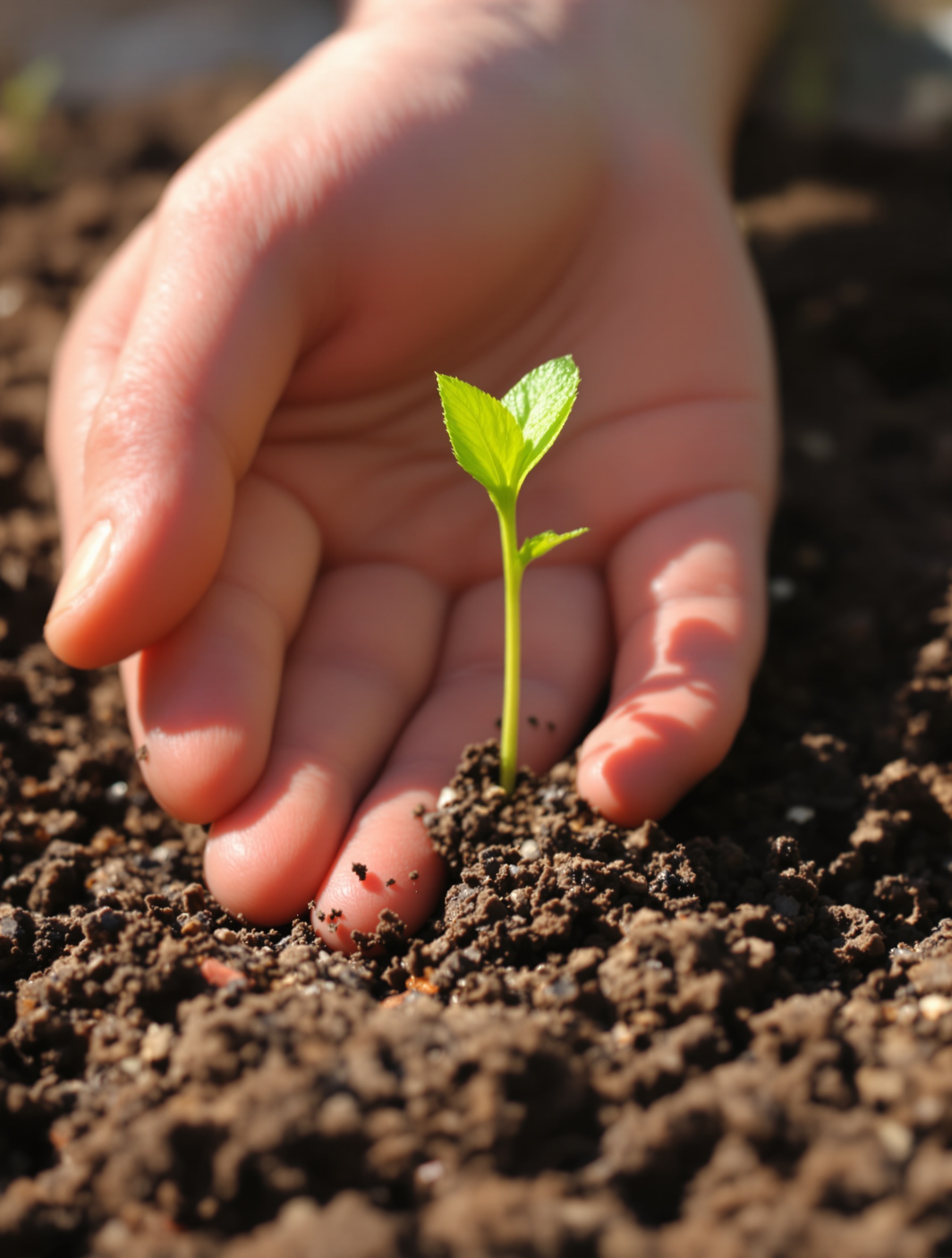 Main tenant un jeune plant, lumière douce : espoir et recherche scientifique