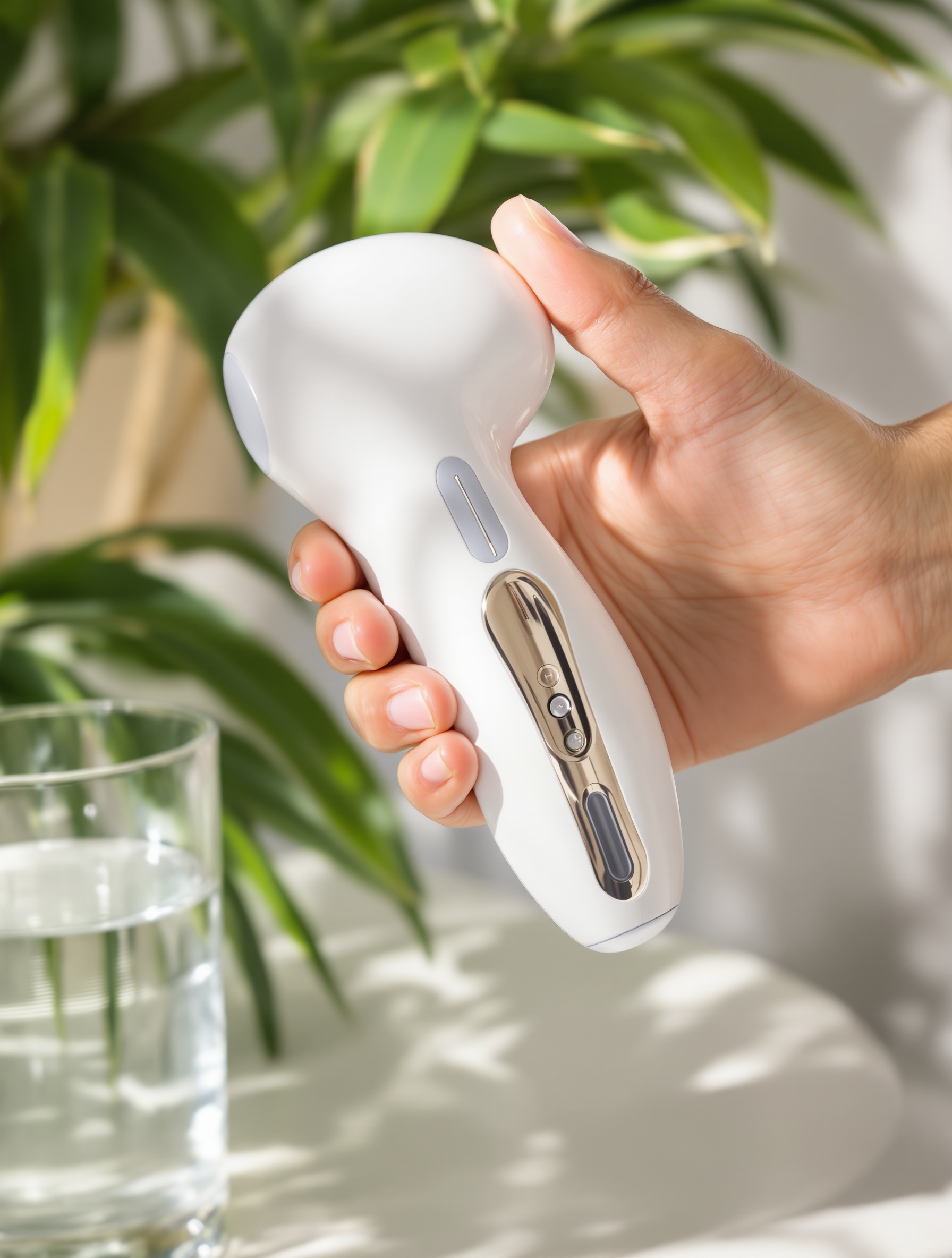Main mature tenant appareil anti-rides futuriste – investir dans sa peau