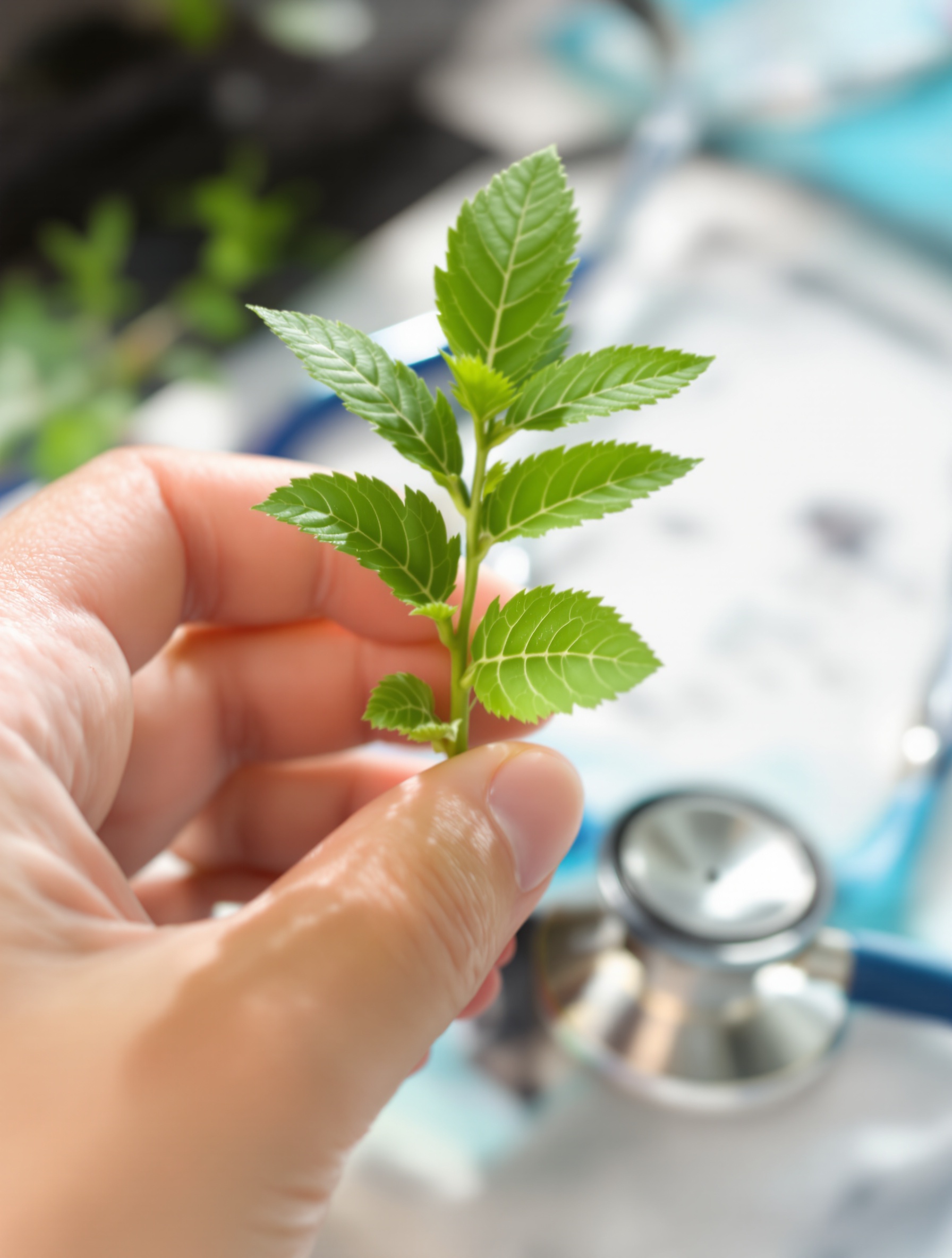 main tenant plante avec stéthoscope symbolisant synergie santé humaine animale environnementale