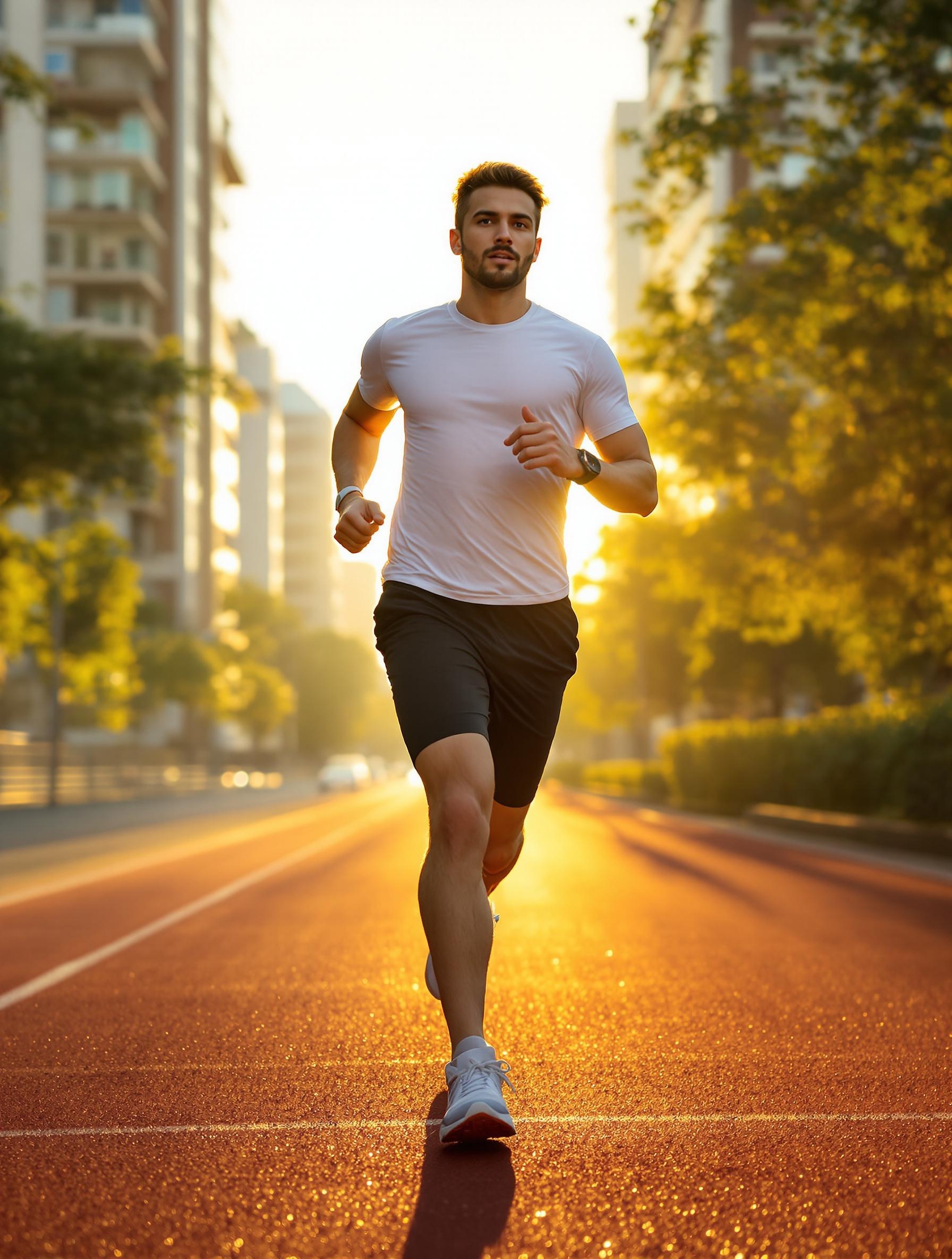 Marcheur dynamique sur piste urbaine avec cardio-fréquencemètre