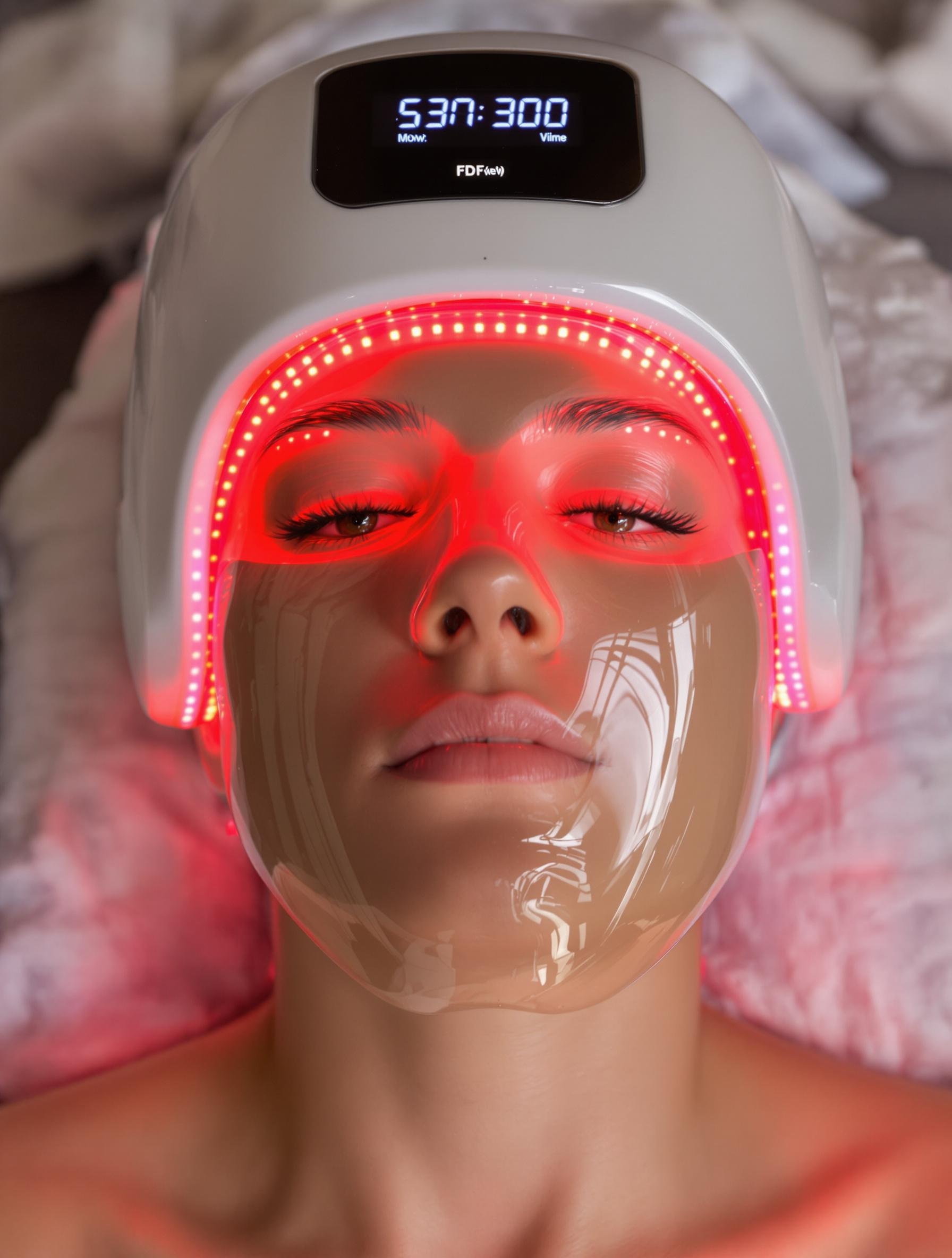 Masque LED médicalisé pour usage à domicile, avec indication des longueurs d’onde