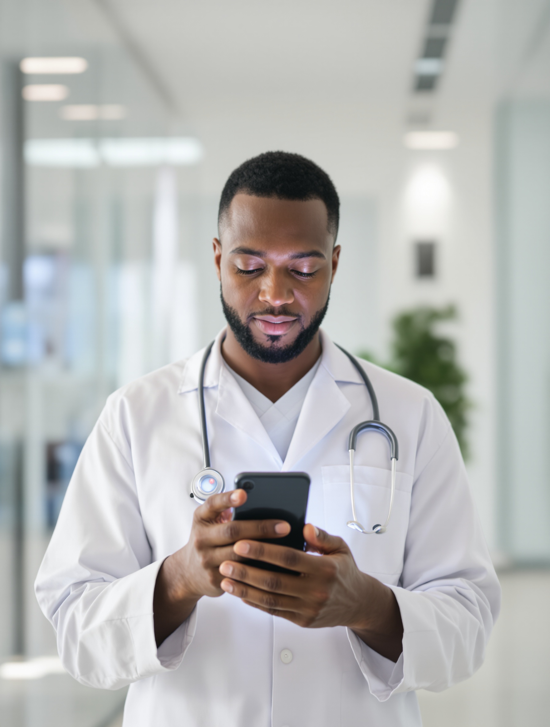 technicien personnel soin serein smartphone alerte environnement calme