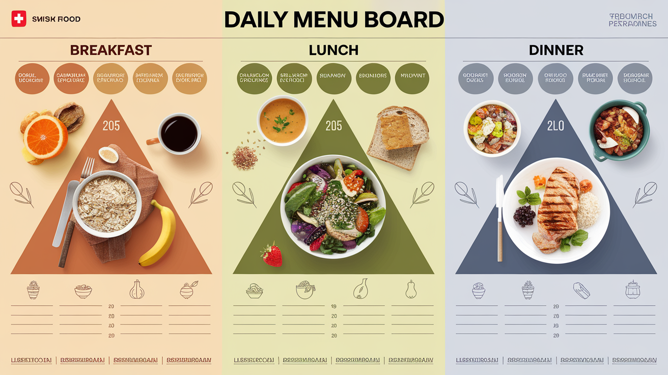 Exemple de menu journalier équilibré basé sur la pyramide alimentaire suisse