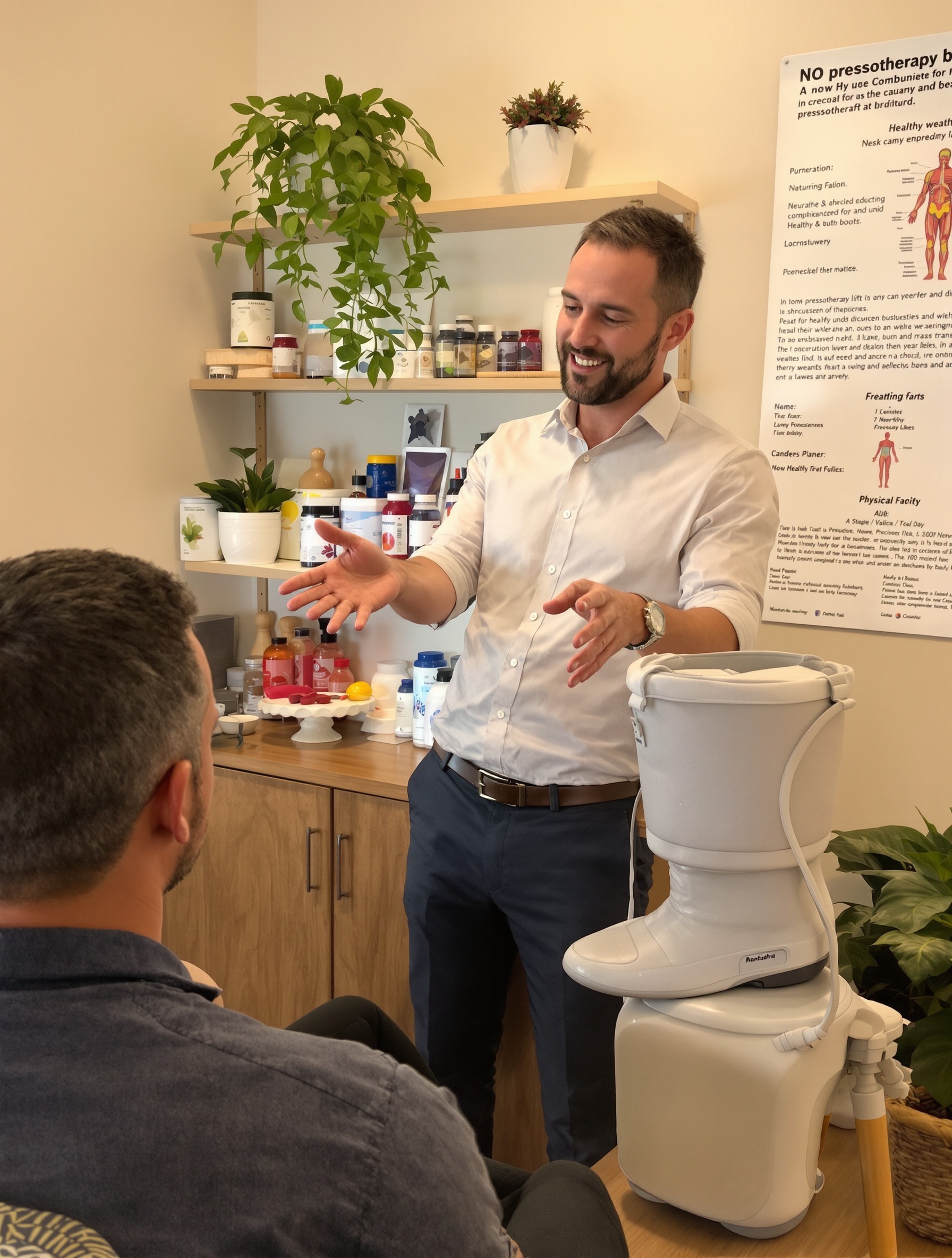 Naturopathe expliquant la synergie pressothérapie et hygiène de vie