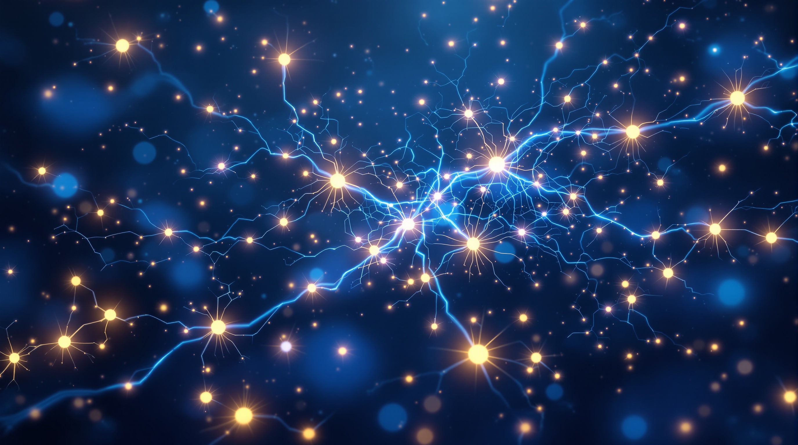 Vue apaisante de neurones stylisés lumineux sur fond bleu nuit