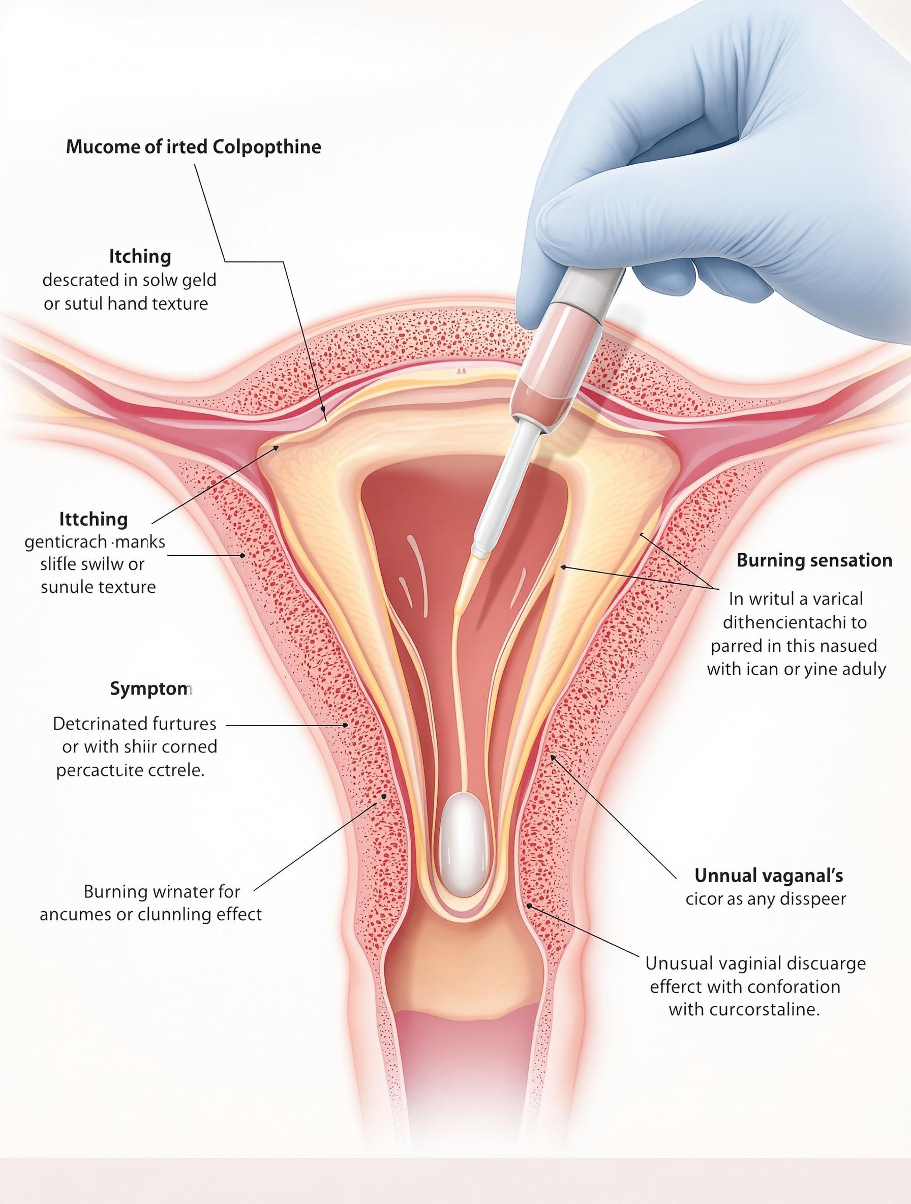 Illustration médicale montrant une muqueuse irritée par un ovule vaginal Colpotrophine