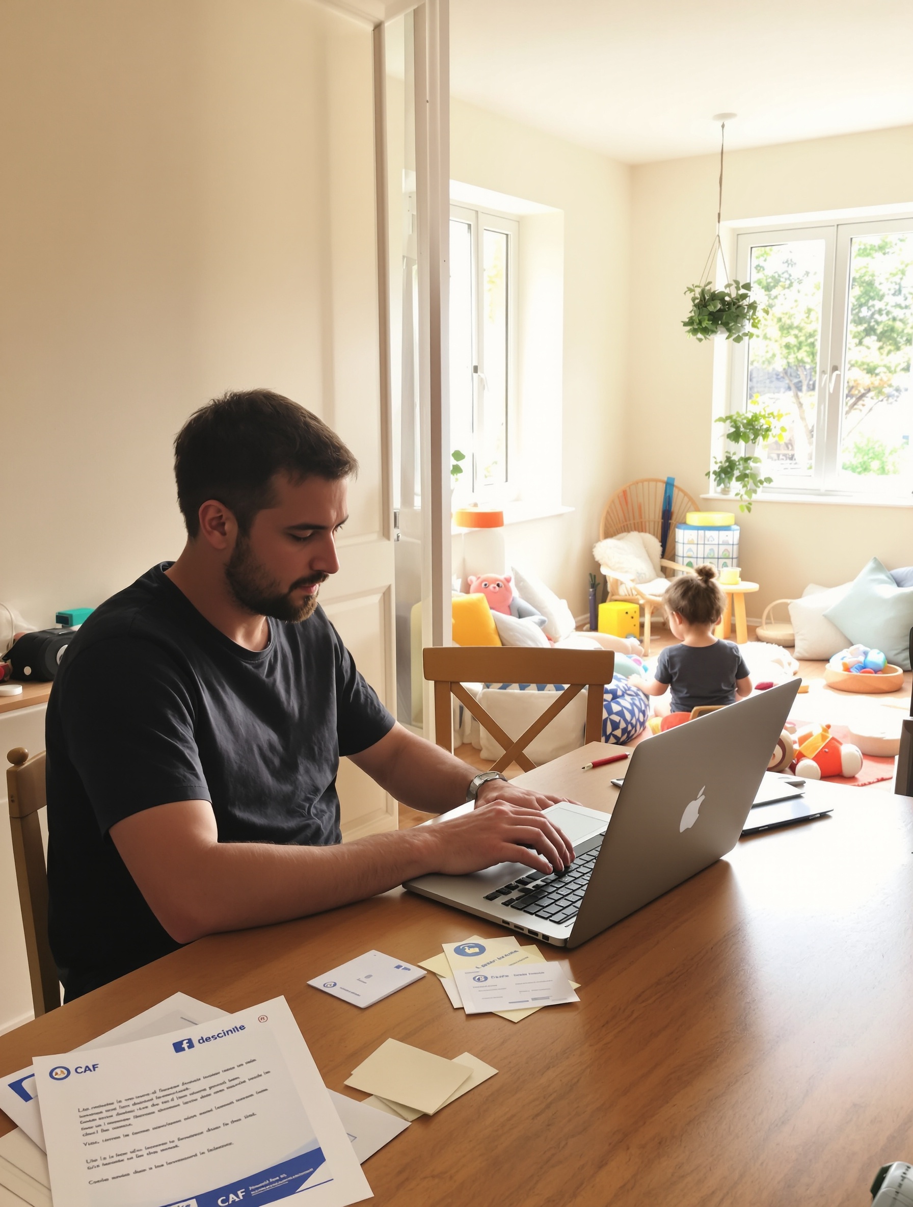 parent auto-entrepreneur et enfant avec document CAF