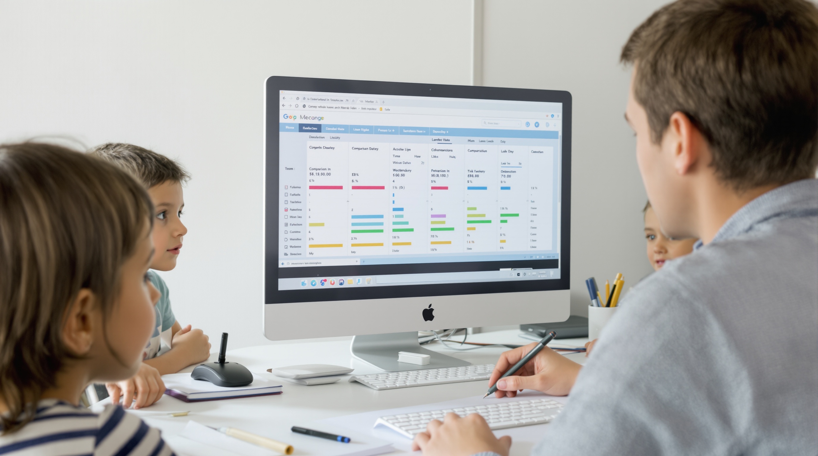 Parent compare PreParE classique et majorée sur ordinateur avec ses trois enfants