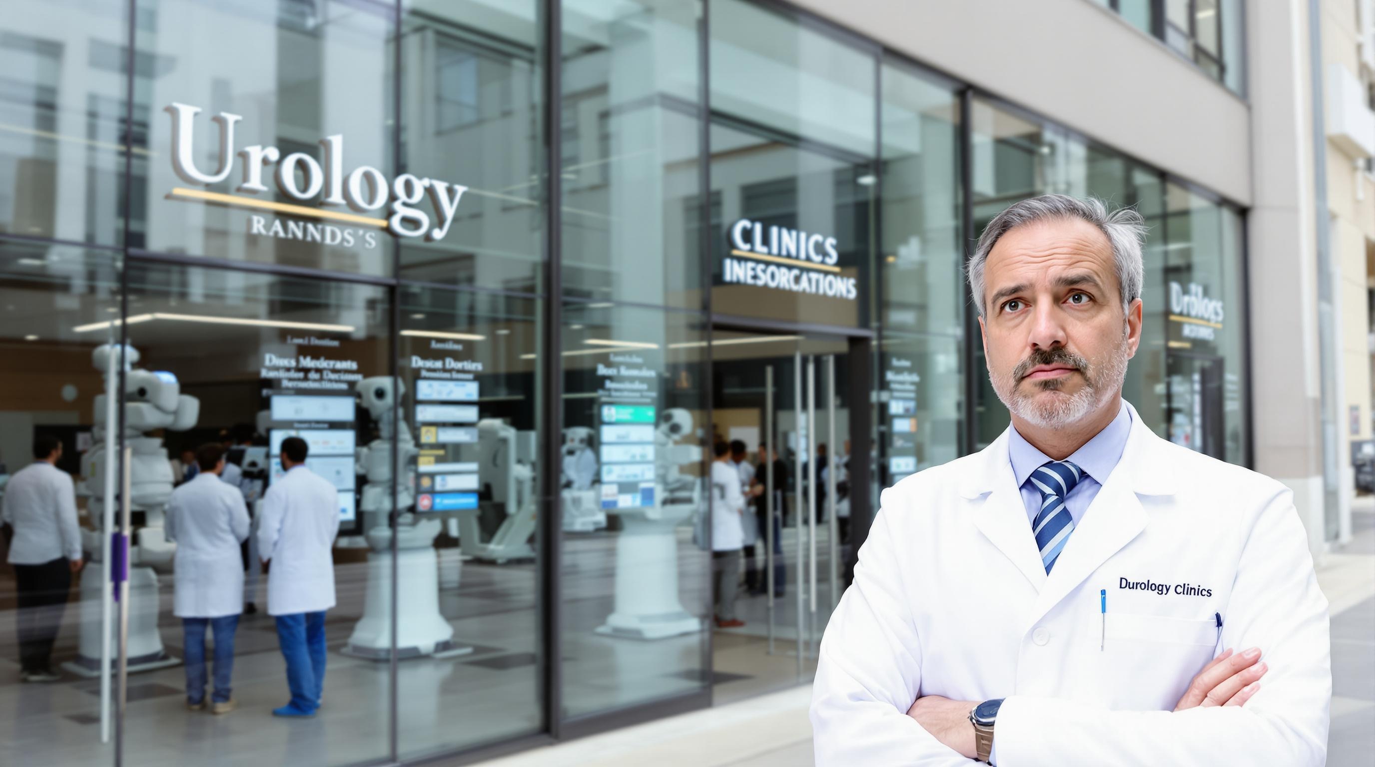 Patient hésitant devant cliniques d'urologie, classements et robots chirurgicaux