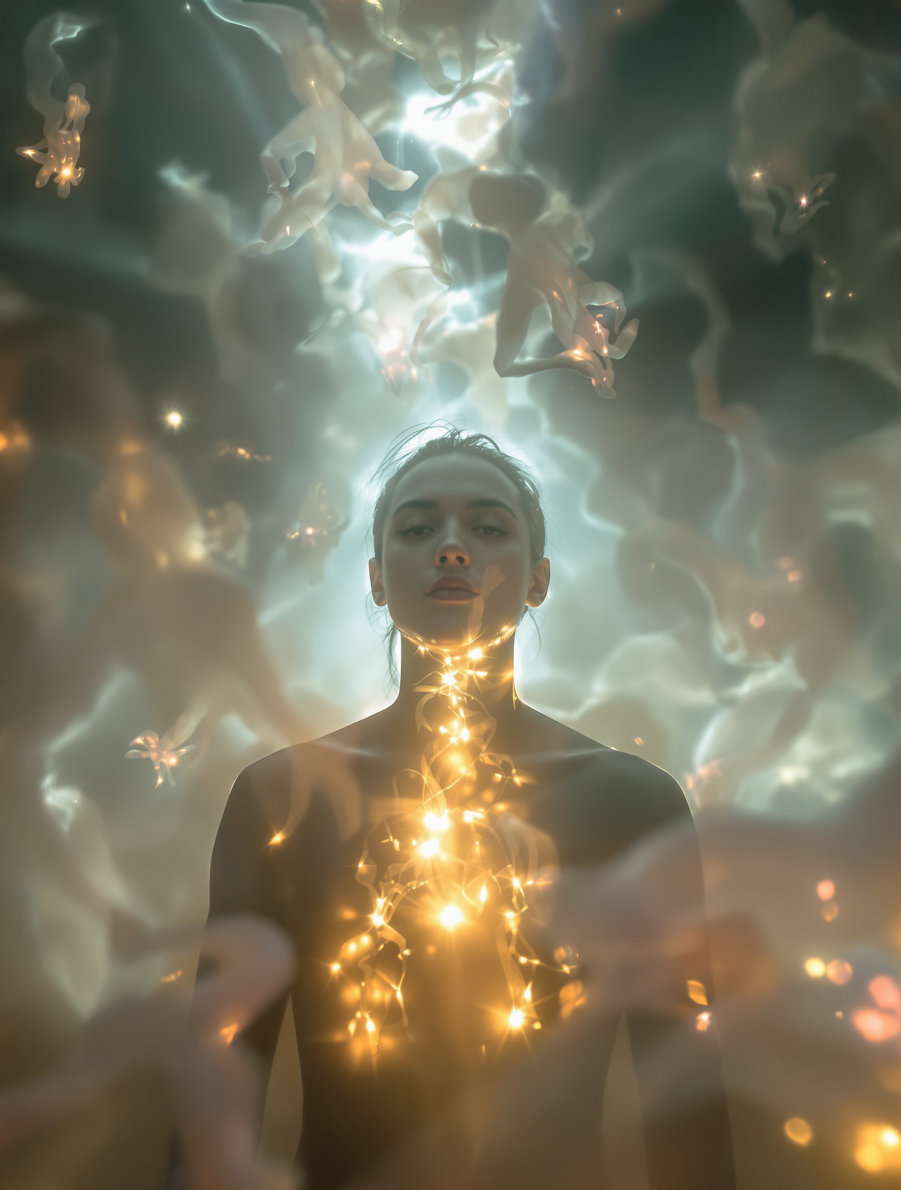 personne lumineuse attirant entités