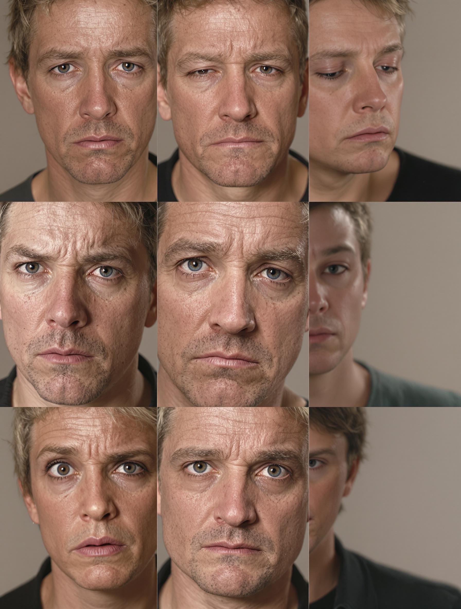 Visages illustrant les phases du deuil, du choc à la reconstruction.