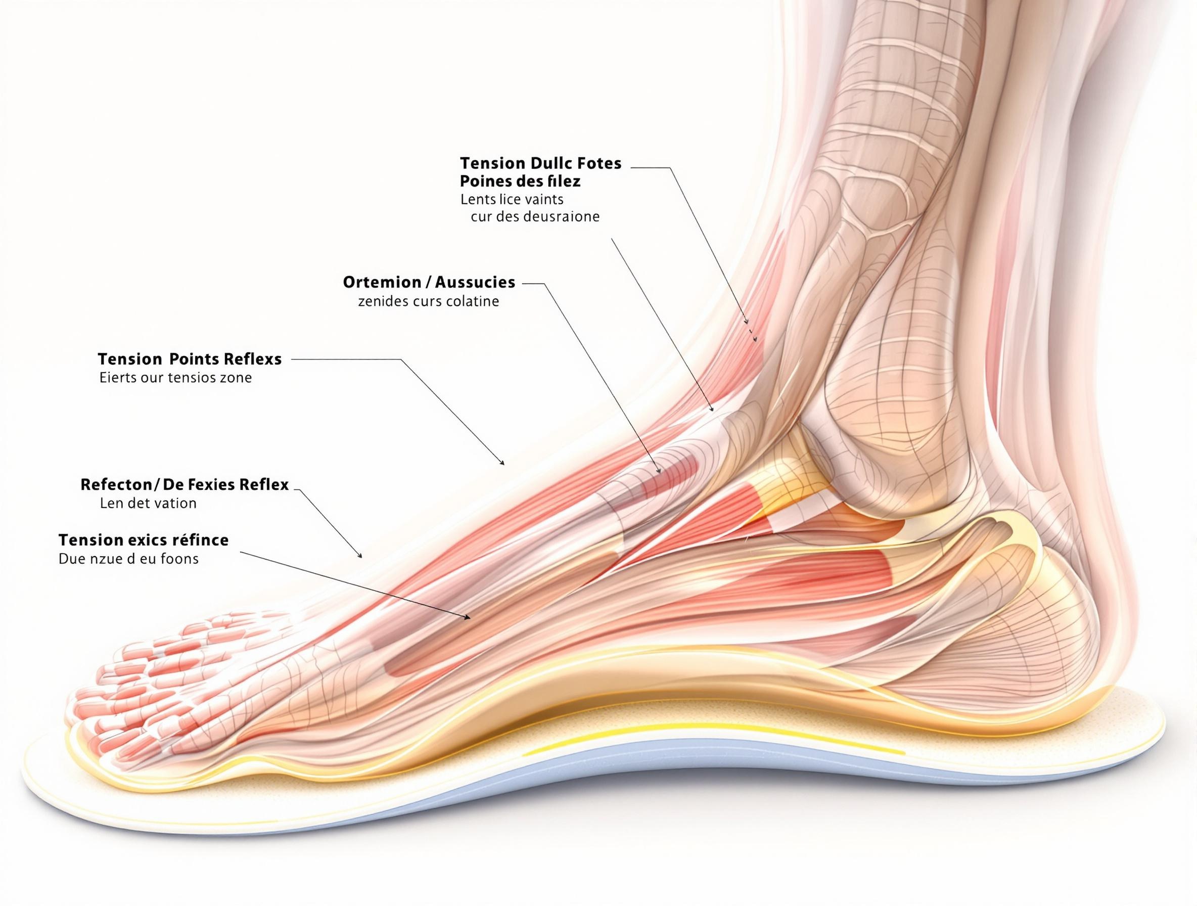 Illustration des muscles et tendons internes d'un pied humain sur une semelle orthopédique