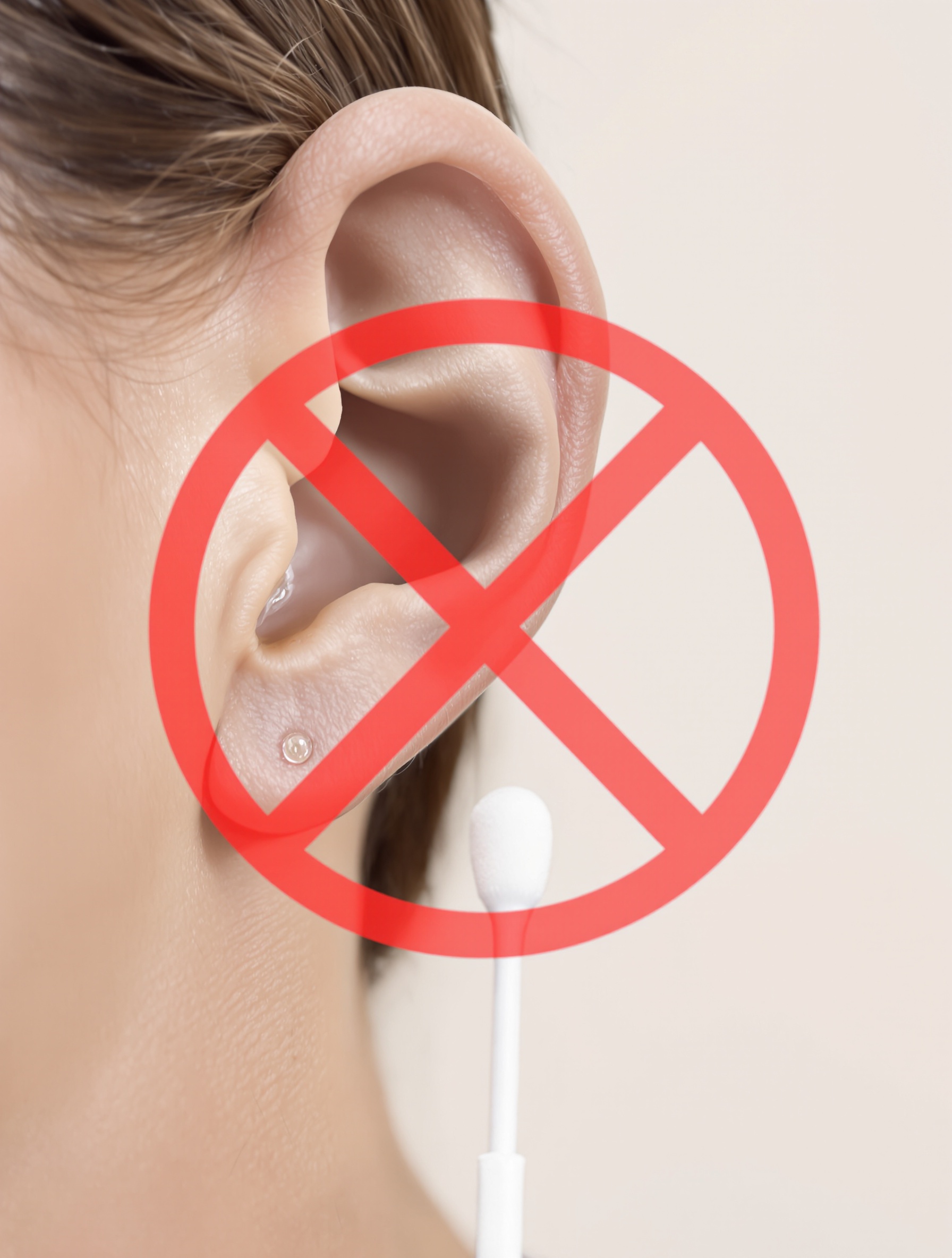 Pipette déposant une goutte d'huile végétale dans une oreille, à côté d'un coton-tige barré.