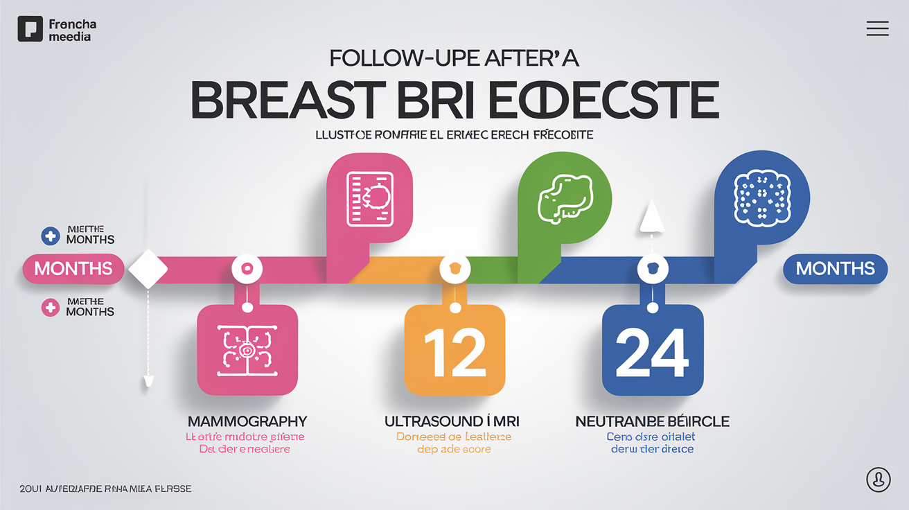 Planning de suivi après biopsie négative mammaire : examens à 6, 12 et 24 mois.