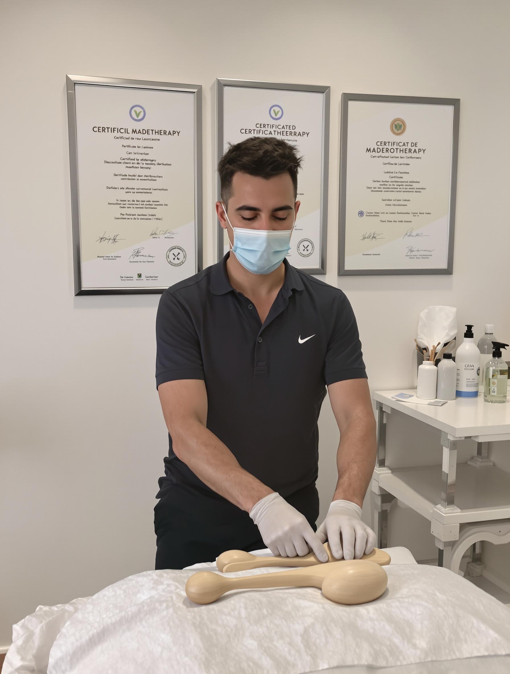 Praticien certifié en madérothérapie montrant ses certificats