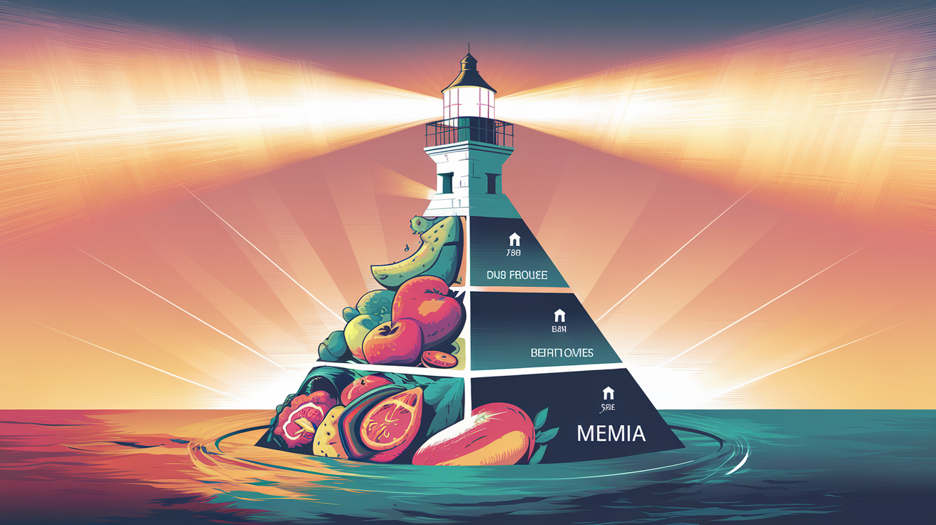 Pyramide alimentaire avec un sommet symbolisant un phare pour une santé durable