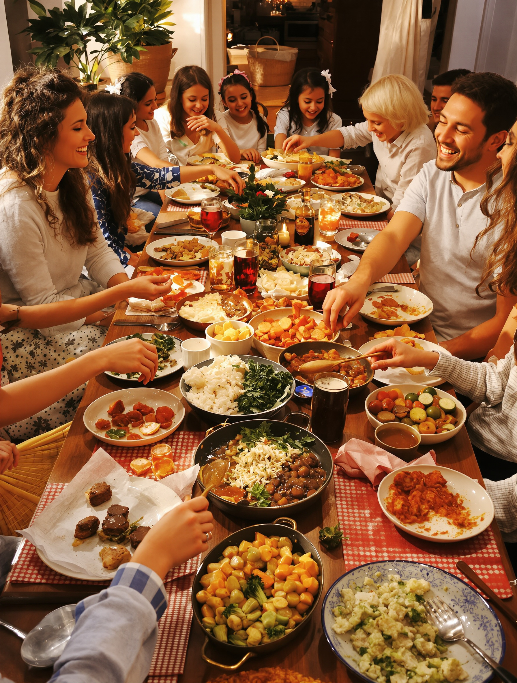 Repas convivial illustrant le plaisir et la flexibilité dans l'équilibre alimentaire