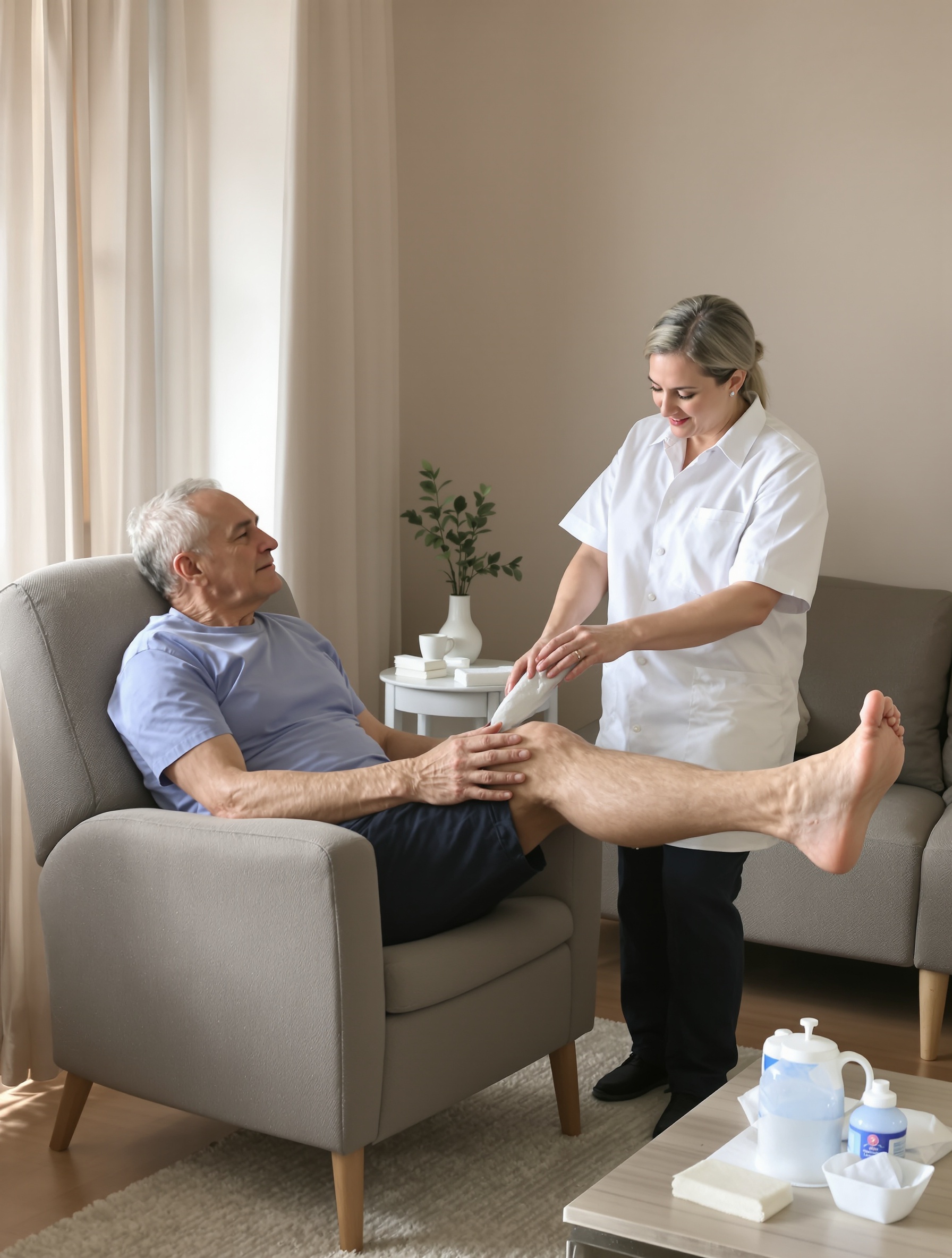 Patient repos actif prothèse genou, application froid
