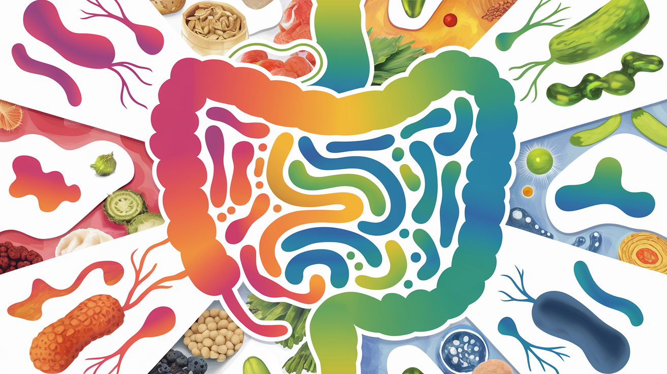 Microbiote intestinal coloré avec aliments fermentés