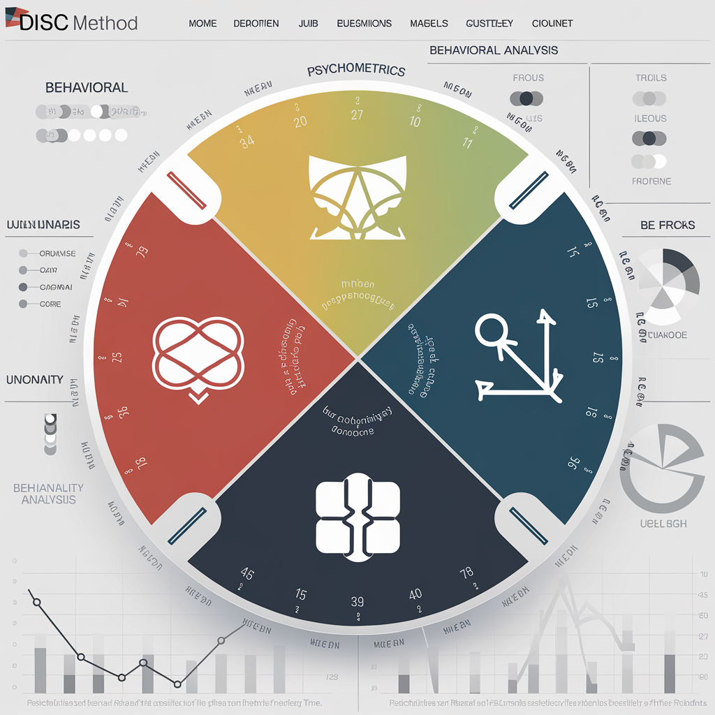 Roue chromatique professionnelle illustrant les quatre couleurs DISC, usage en psychométrie, questionnaire et graphiques en fond