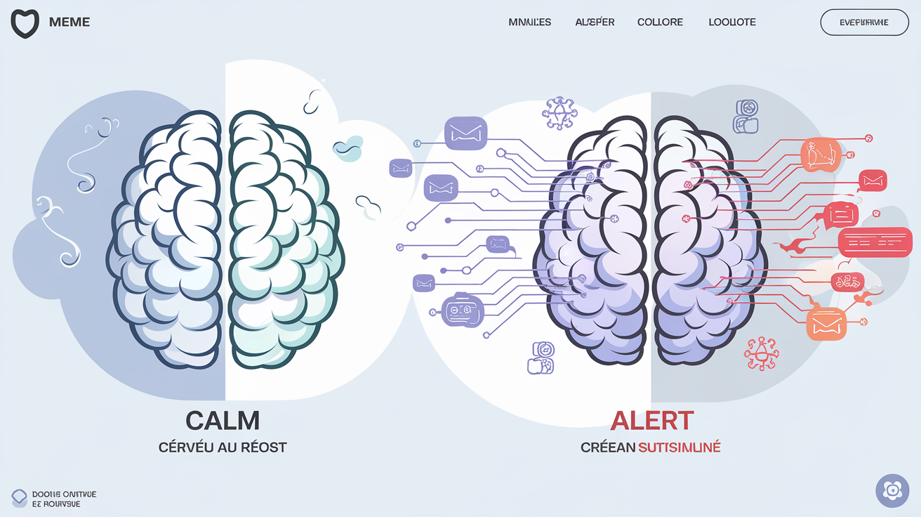 Schéma cérébral état calme vs surstimulation numérique
