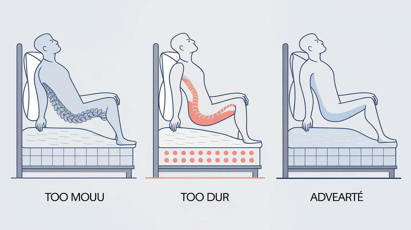 Comparatif trois silhouettes sur différents matelas pour comprendre l’impact sur l’alignement de la colonne vertébrale