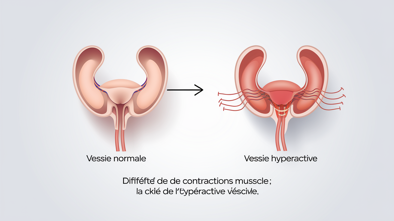 Illustration des contractions musculaires dans l’hyperactivité vésicale.