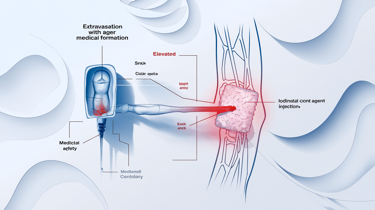 Schéma complication extravasation contraste iodé application glace bras surélevé
