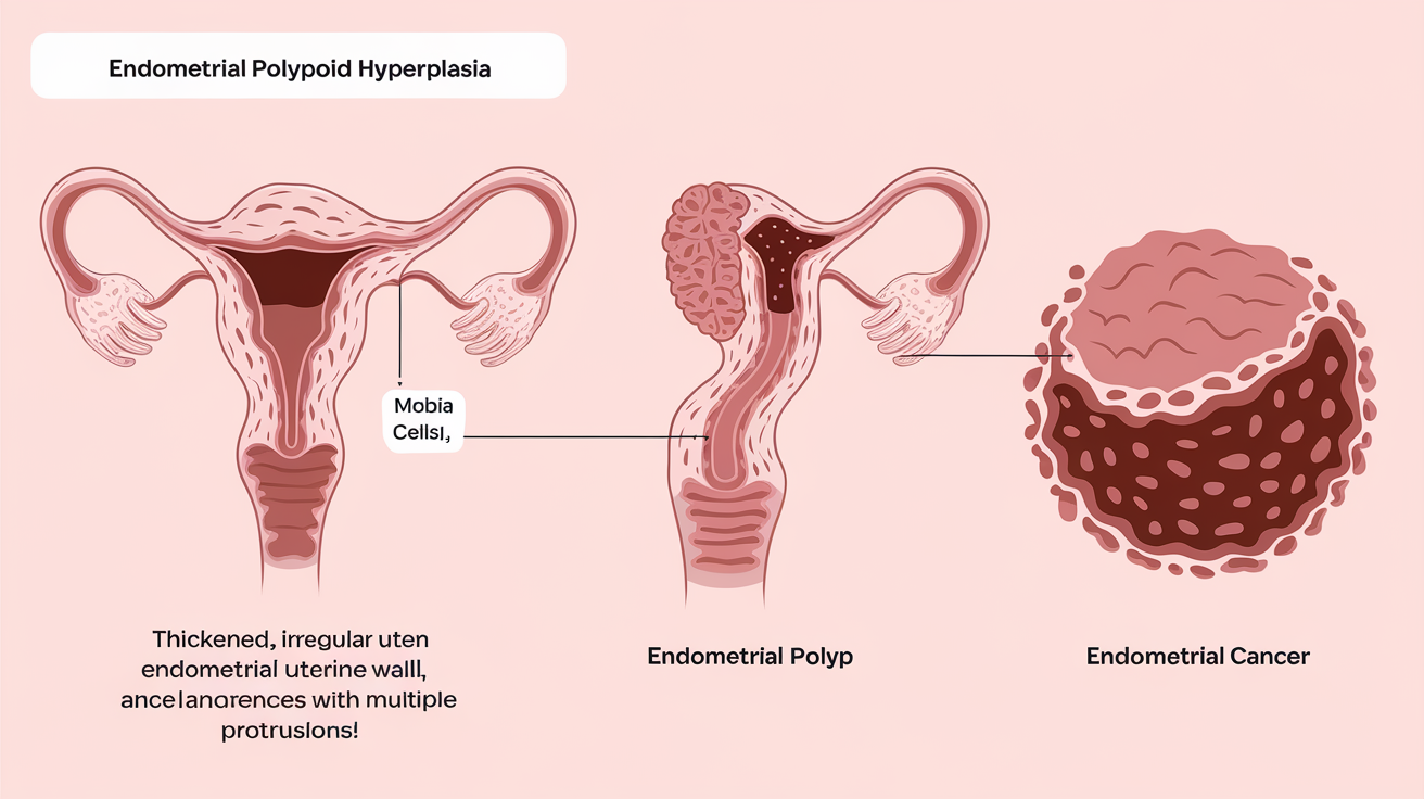 Schéma expliquant différences hyperplasie polypoïde endomètre polype cancer