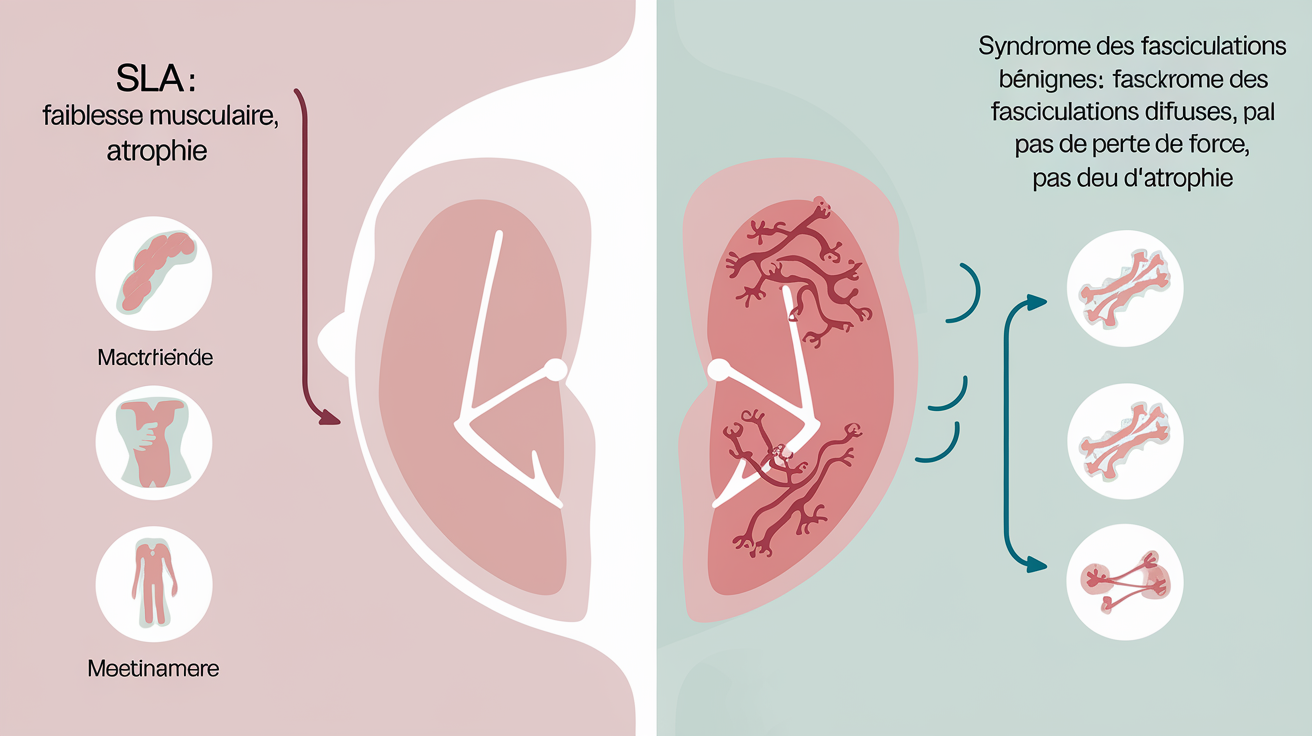 Schéma différenciant SLA et syndrome des fasciculations bénignes