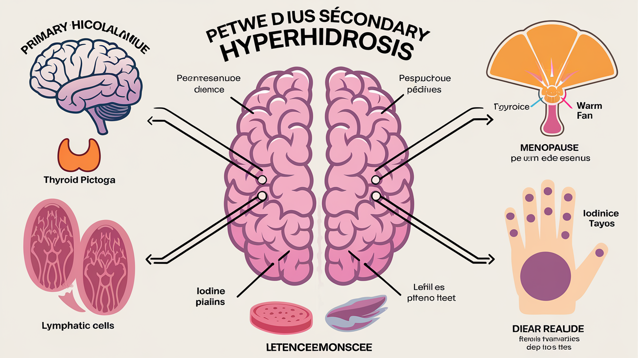 Schéma de diagnostic pour différencier l'hyperhidrose primaire et secondaire avec le test iode-amidonnée