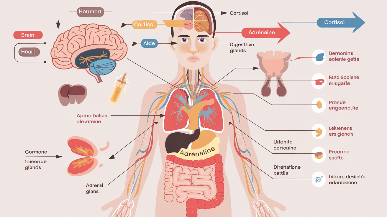 Illustration effets physiologiques du stress, cortisol, stockage abdominal des graisses