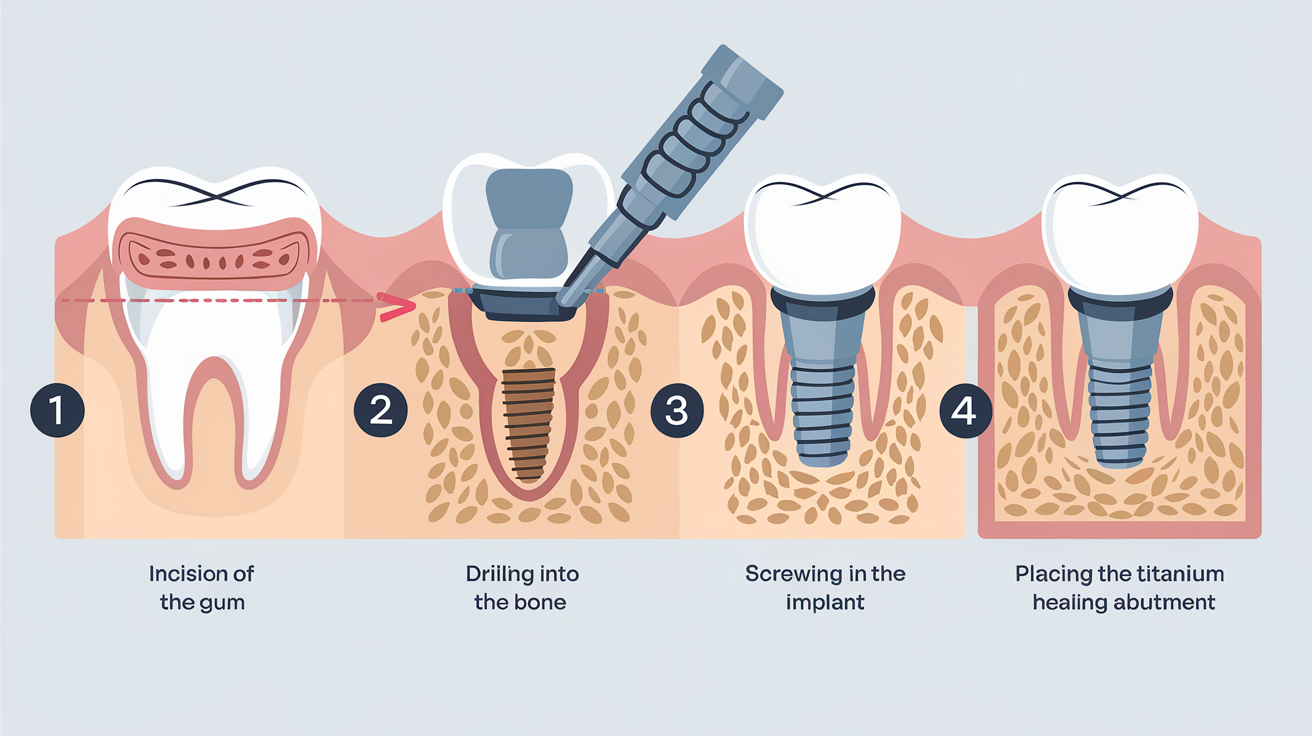 Étapes rassurantes et pédagogiques de la pose d'un implant dentaire.