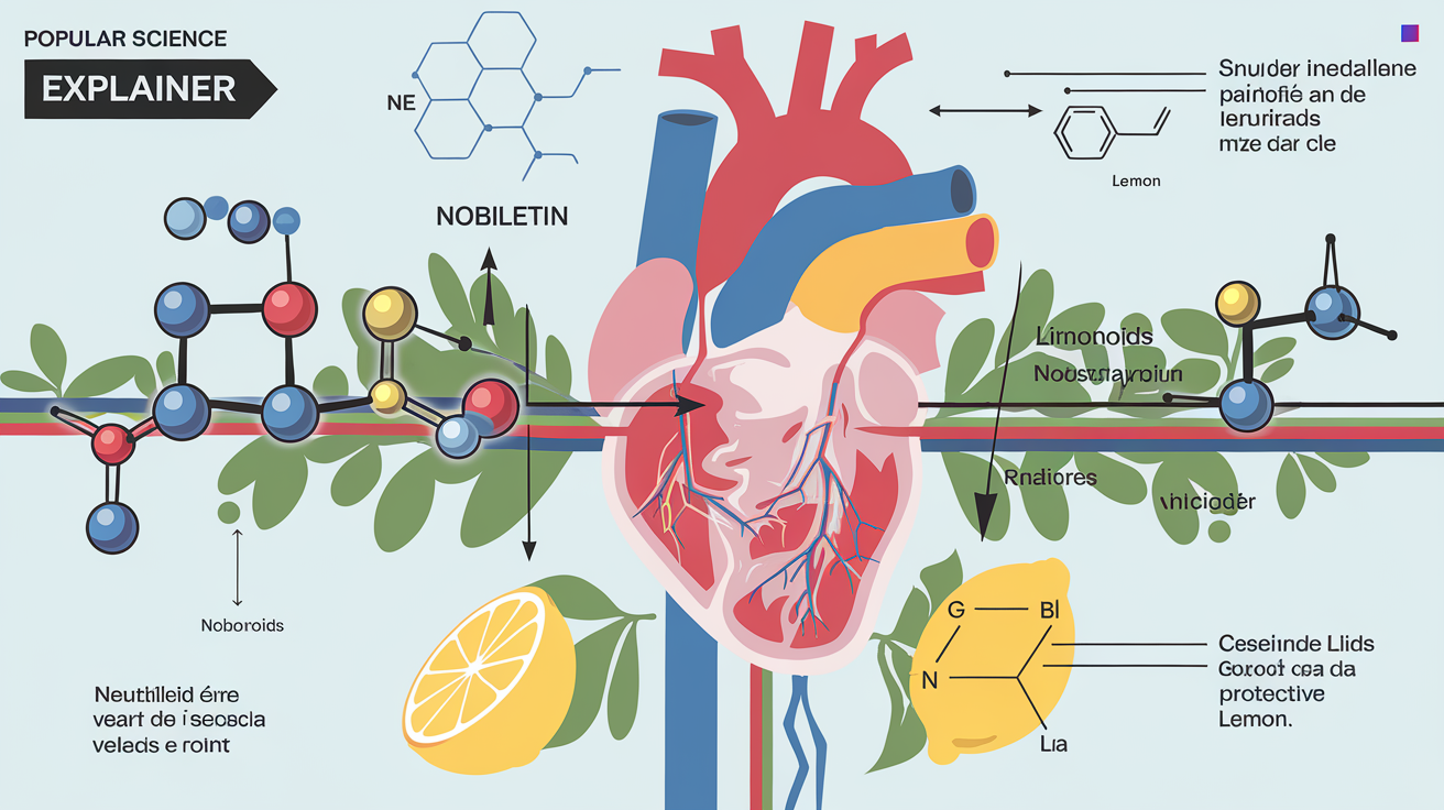Représentation schématique des molécules de flavonoïdes et de limonoïdes présentes dans le citron, illustrant leur structure complexe et leur potentiel antioxydant.