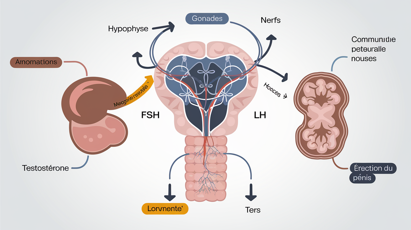 Schéma montrant le contrôle hormonal et nerveux de l’érection du pénis