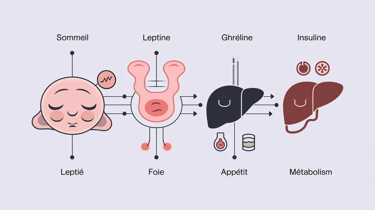 Schéma interaction hormones sommeil appétit foie