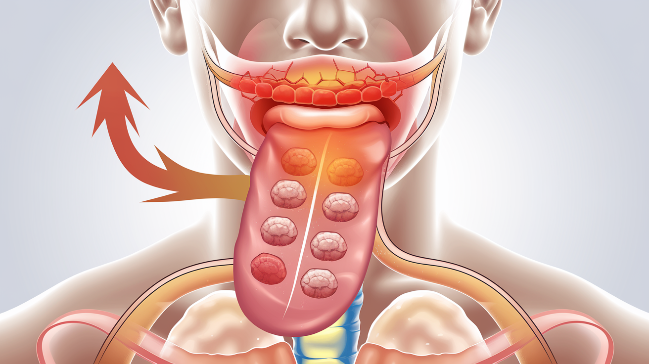schéma du reflux œsophagien et goût amer avec abaisse-langue