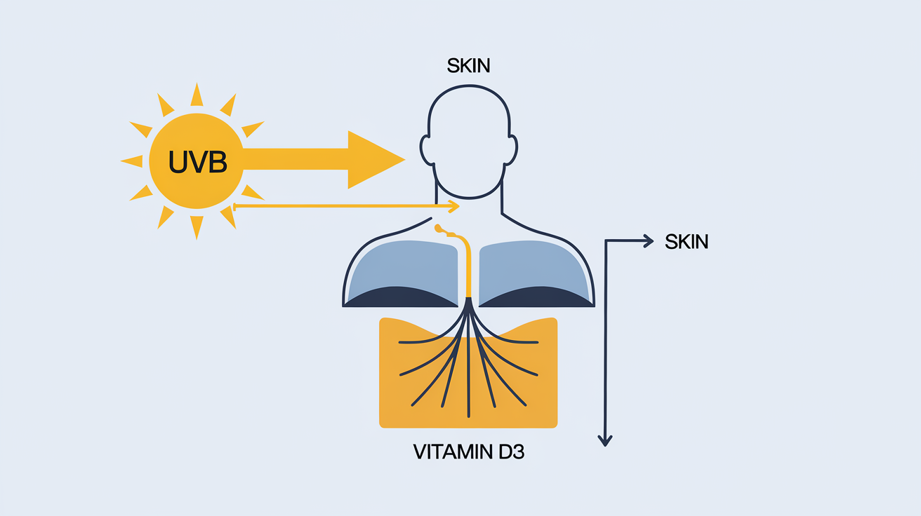 Schéma synthèse cutanée vitamine D3 par les UVB