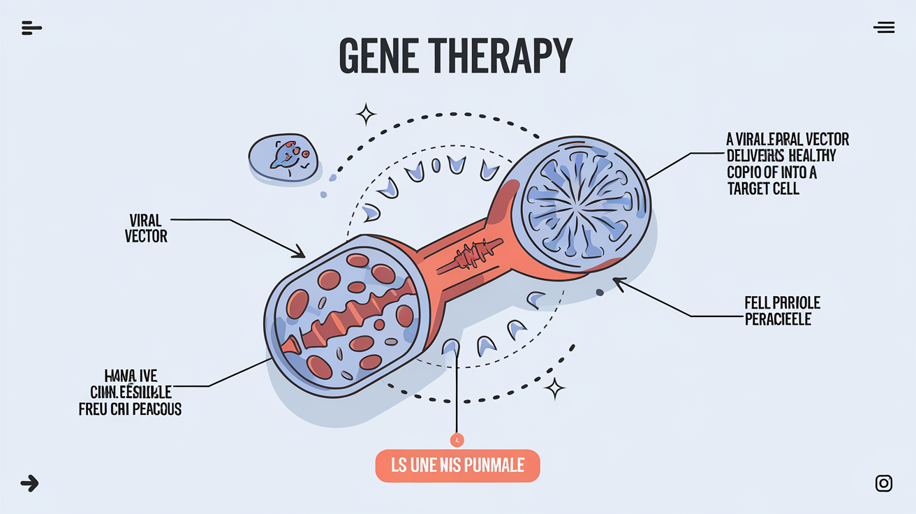 Schéma de la thérapie génique : transfert d'un gène sain dans une cellule cible