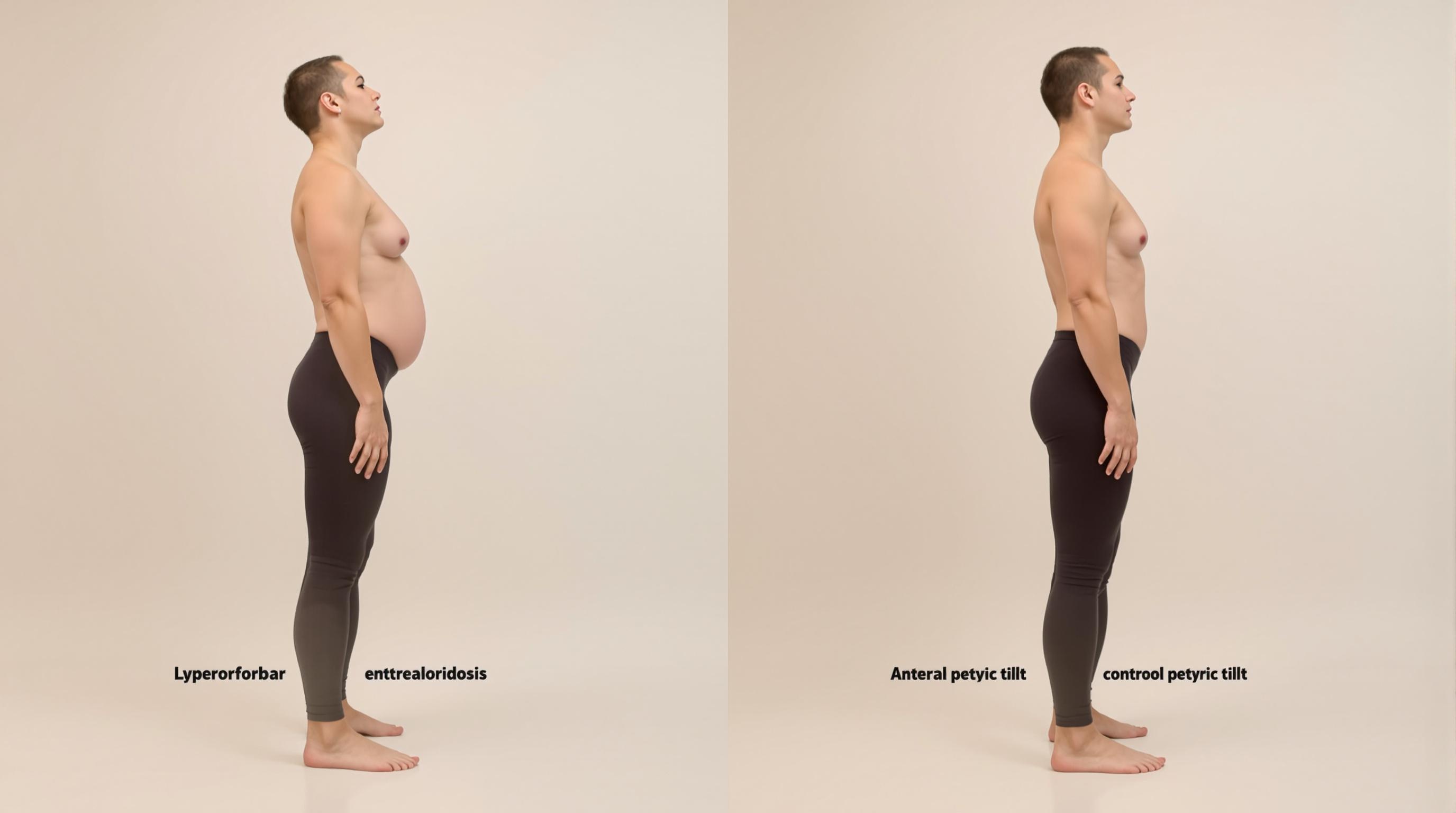 Photo montrant une séquence studio comparant l'hyper-lordose et l'antéversion contrôlée