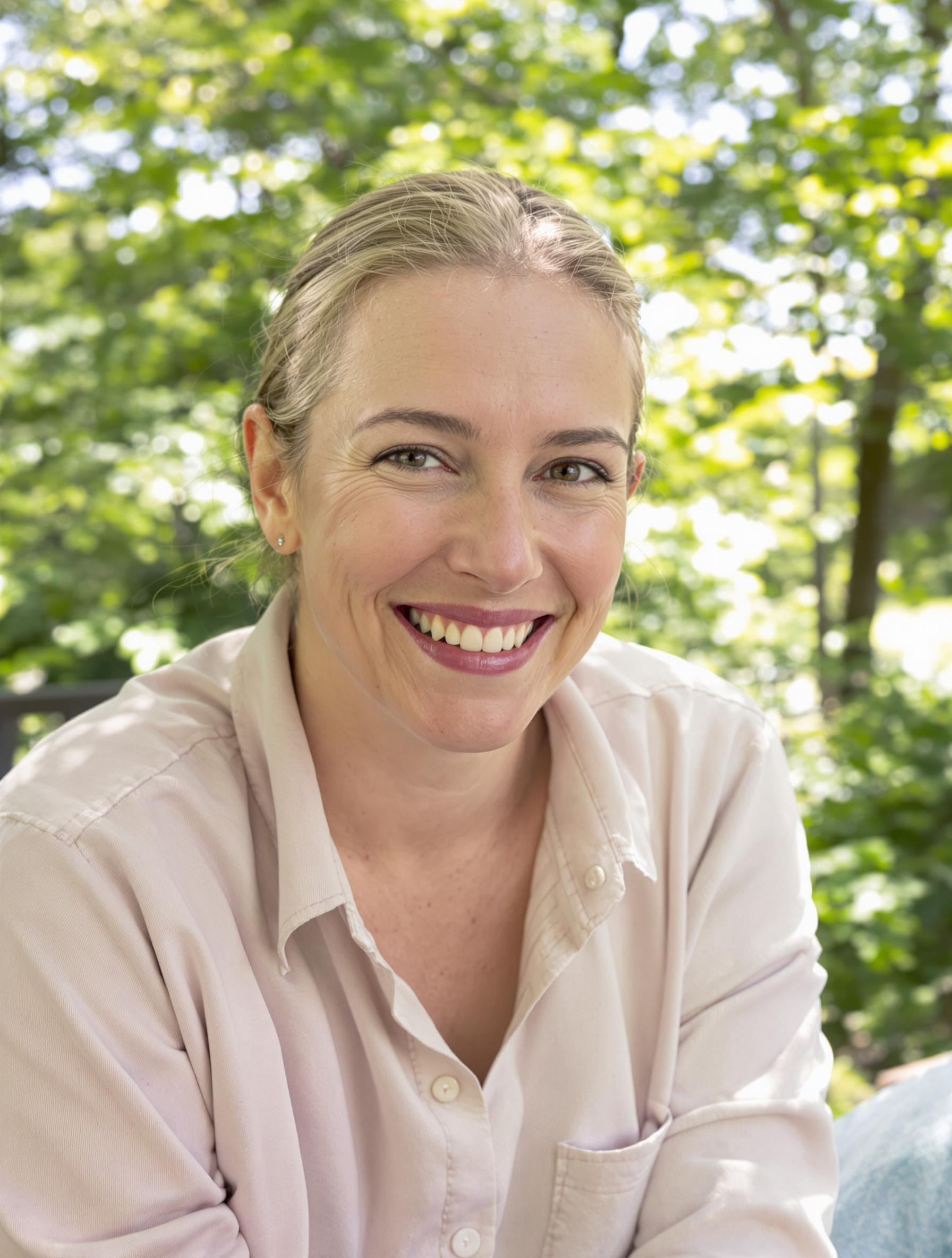 Personne souriante dans la nature symbolisant le bien-être retrouvé par approche naturelle