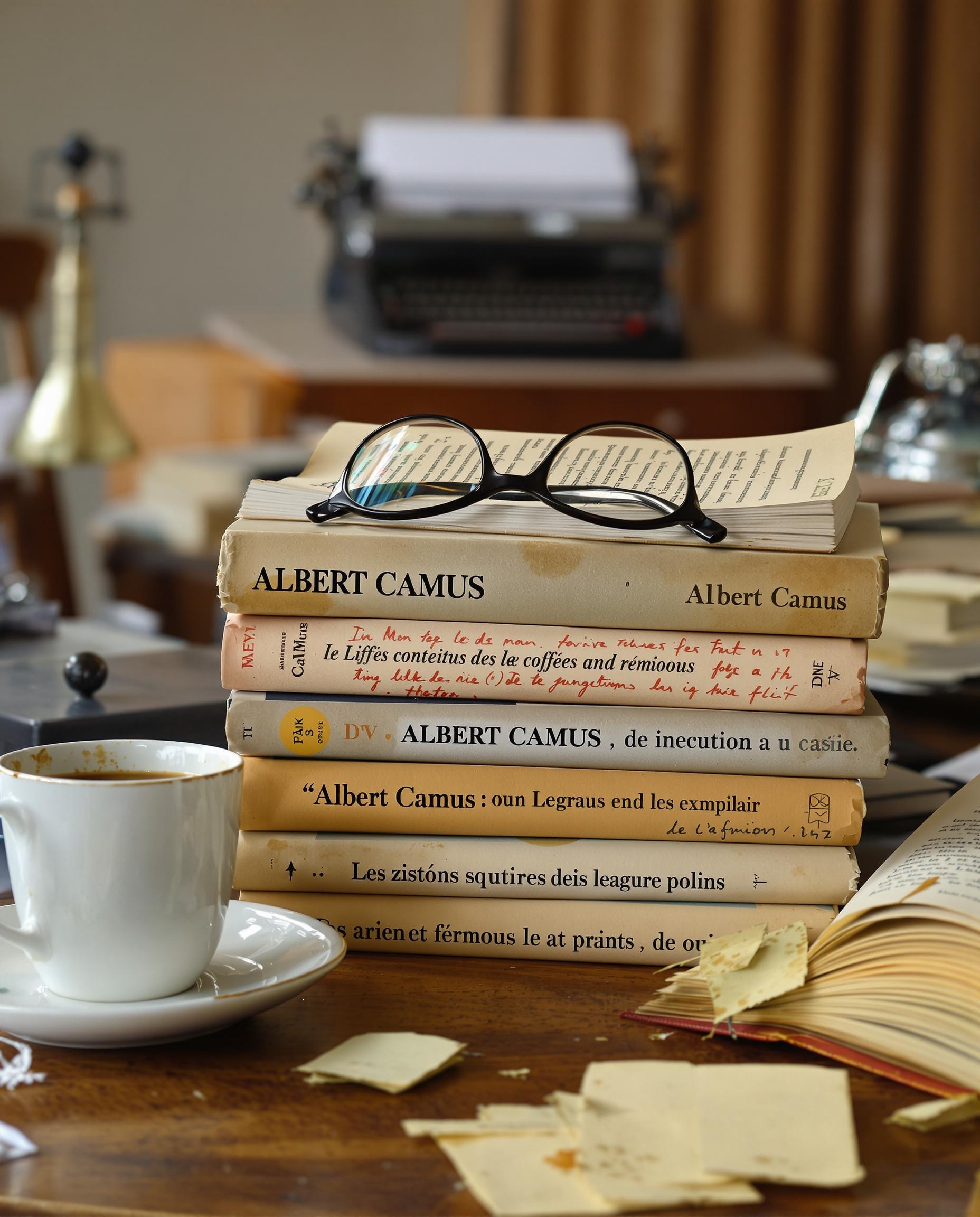 Livres annotés d'Albert Camus, illustrant la tension corps-esprit
